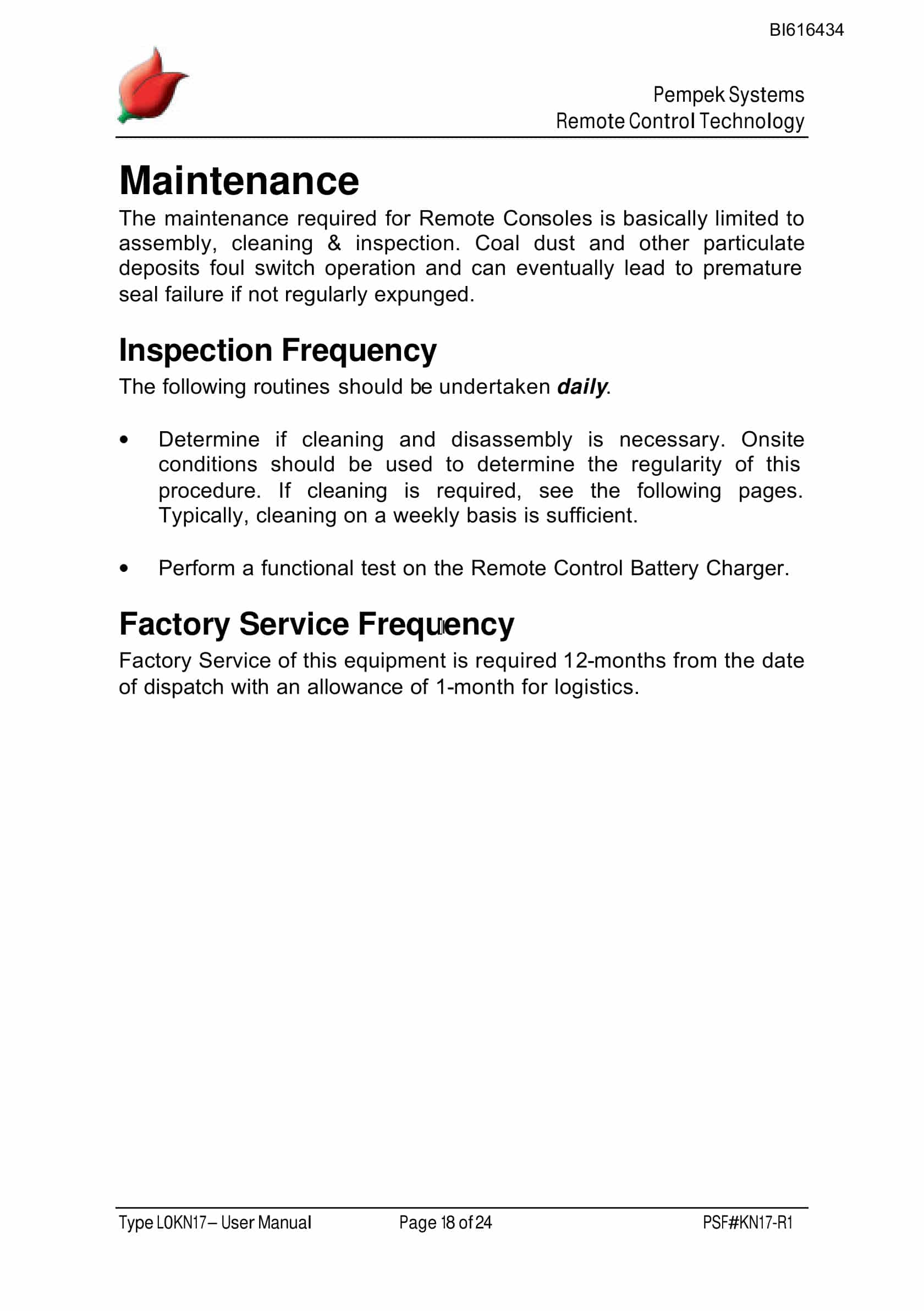 Bucyrus Pempek Systems Remote Console Technical Manual BI616434-4