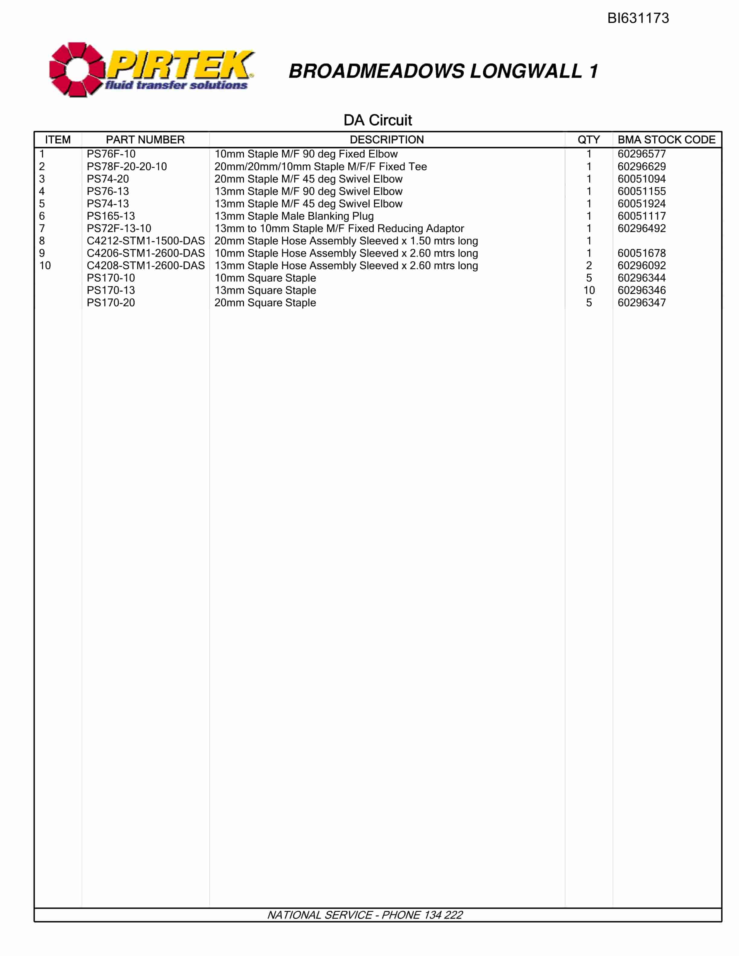 Bucyrus Pirtek Broadmeadow Set 2 Parts Catalog BI631173-4