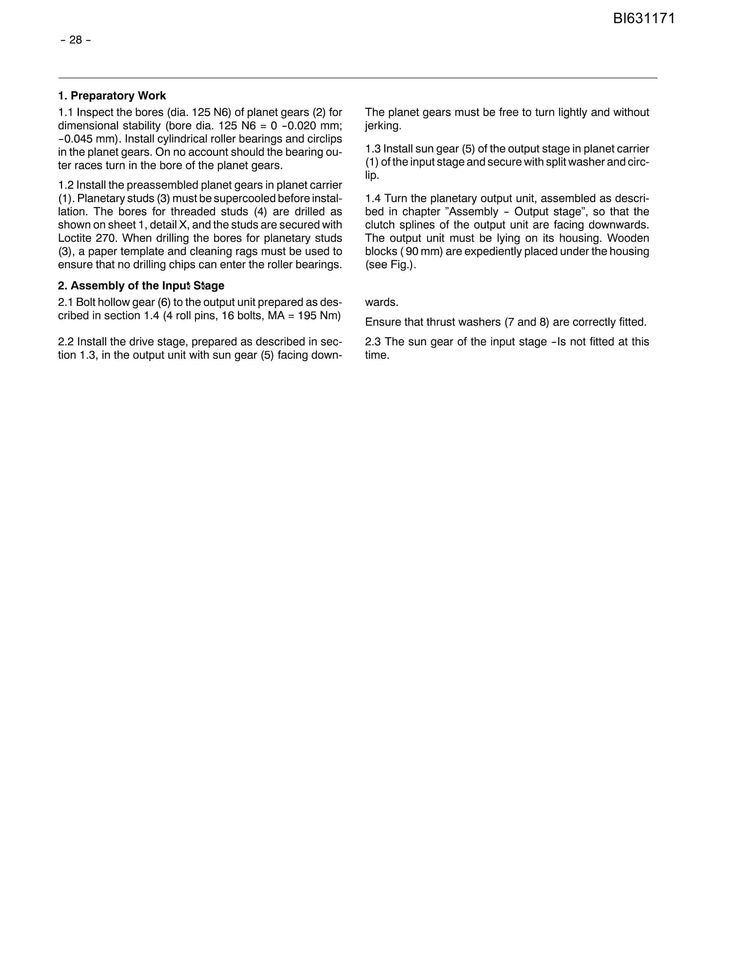 Bucyrus Planetary Gearbox P-45 CST Parts Catalog BI631171-5