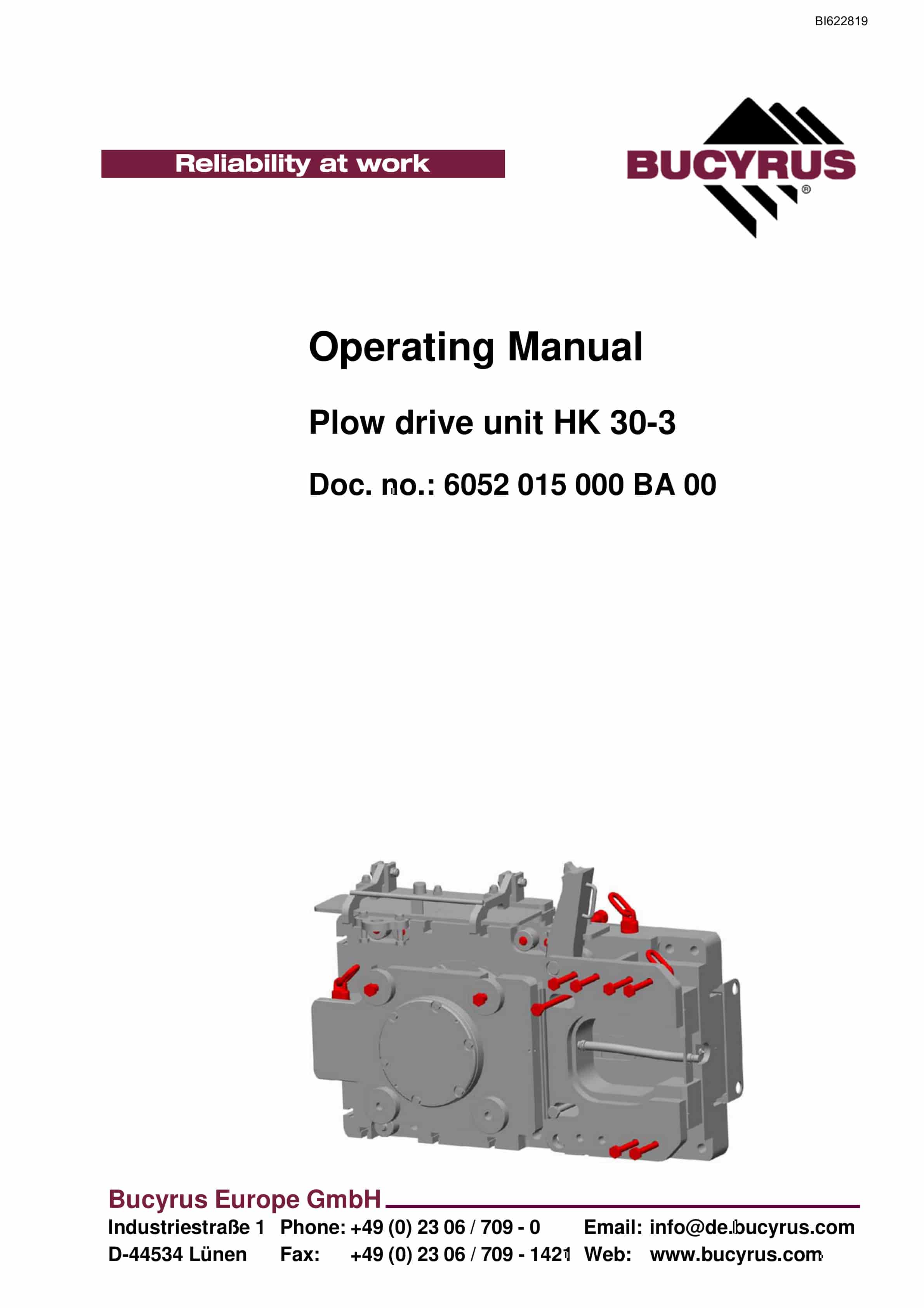Bucyrus Plow Drive Unit HK 30-3 Operating Manual BI622819