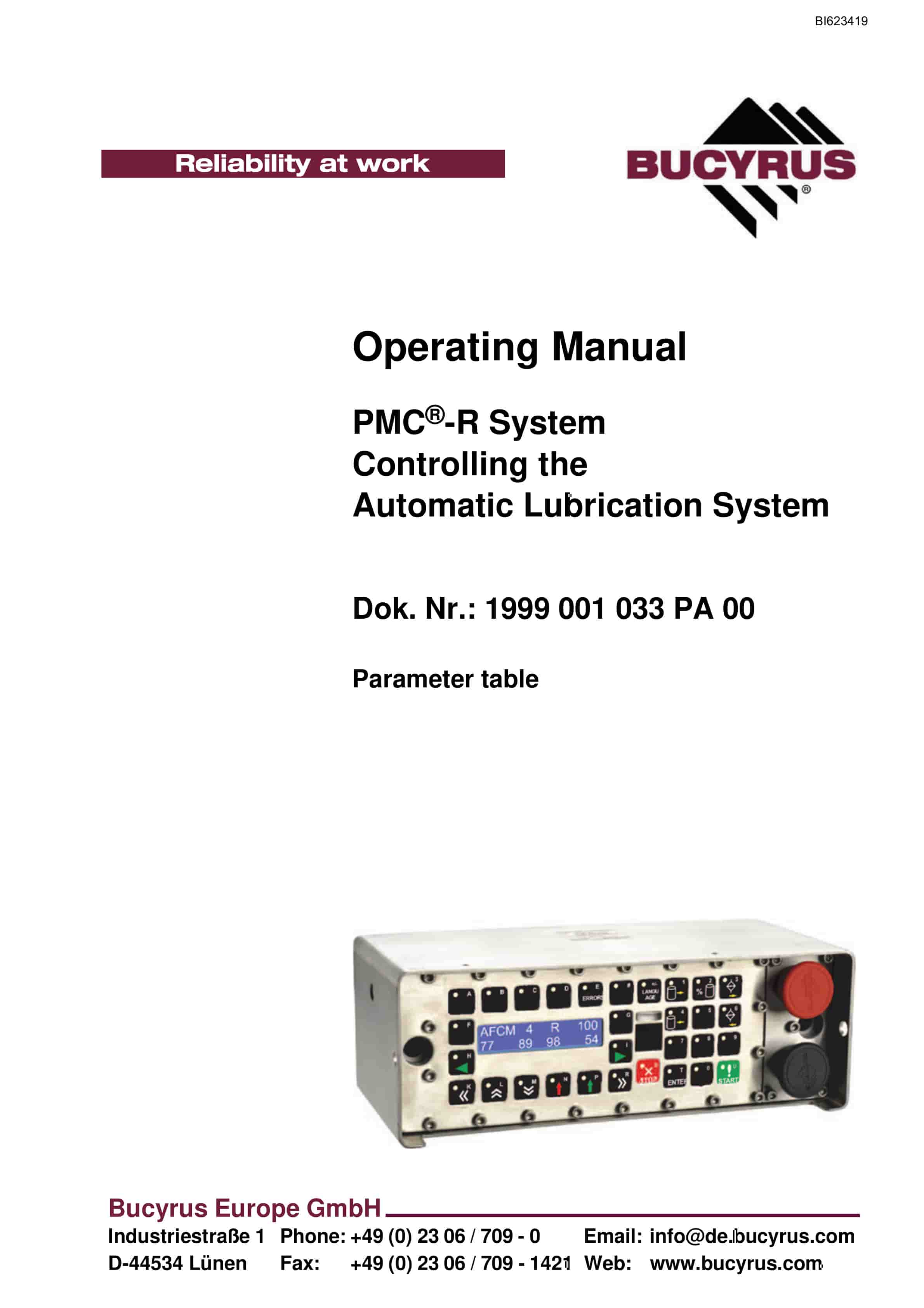 Bucyrus PMC-R System Controlling The Automatic Lubrication System Operating Manual BI623419