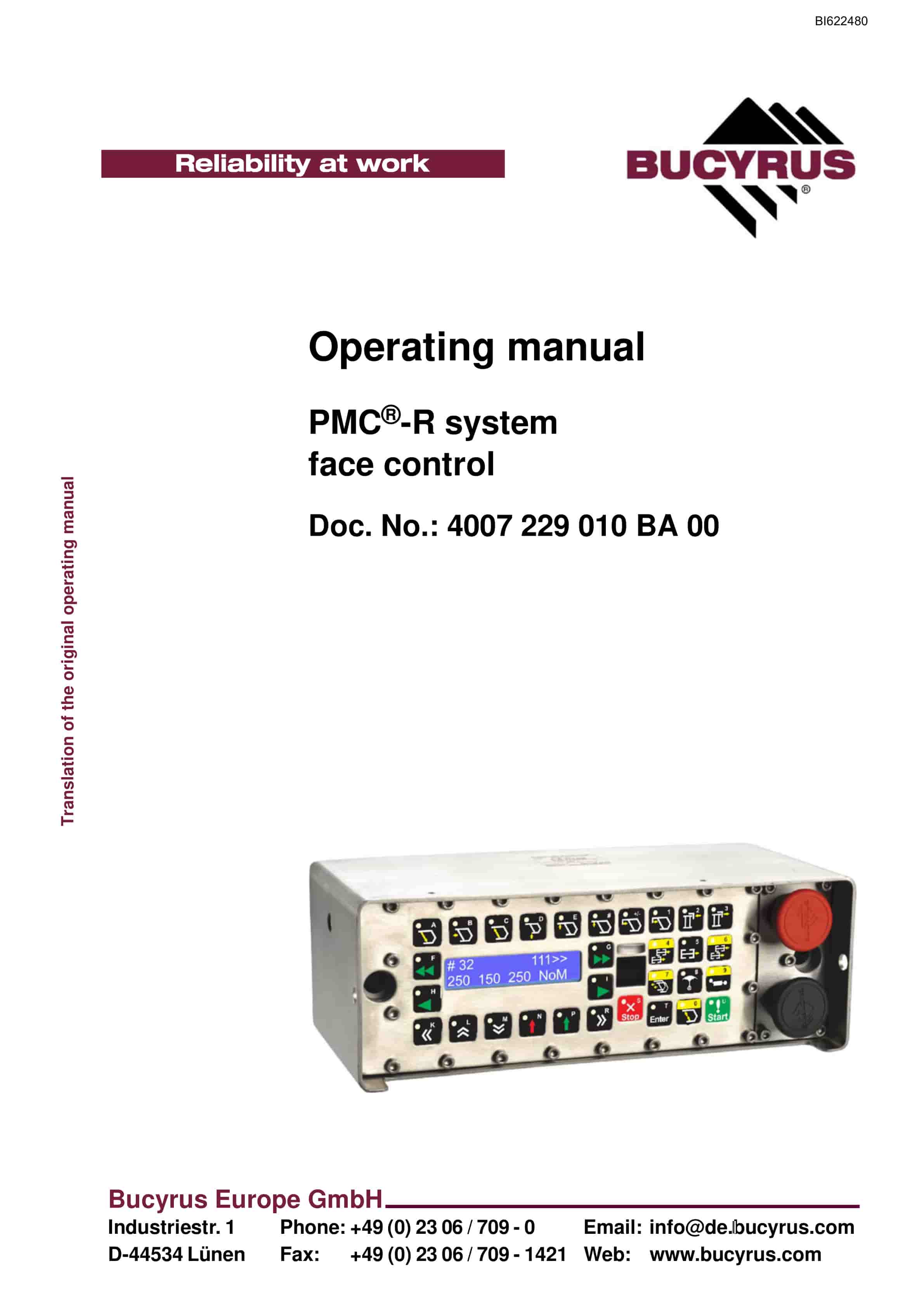 Bucyrus PMC-R System Face Control Operating Manual BI622480