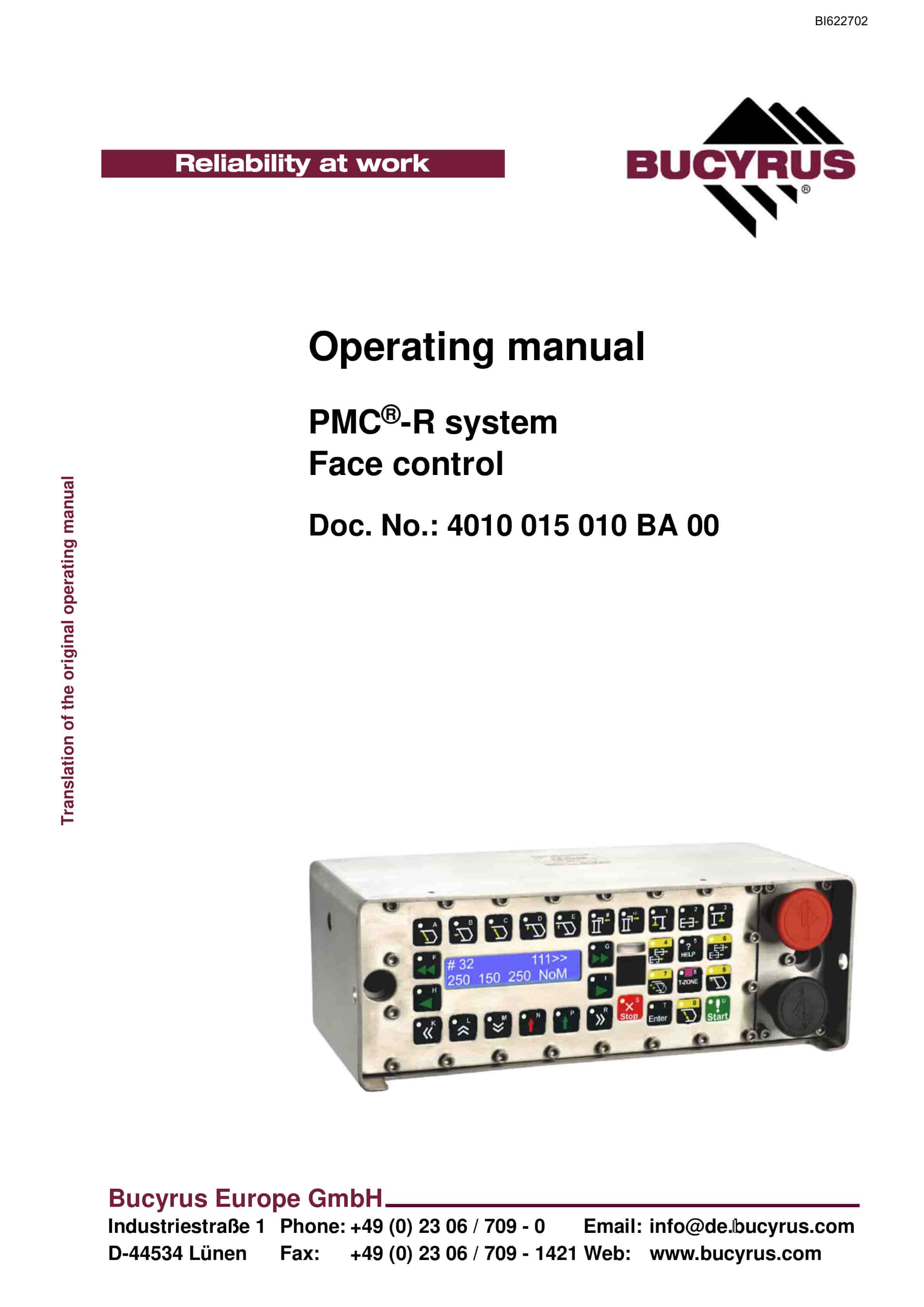 Bucyrus PMC-R System Face Control Operating Manual BI622702