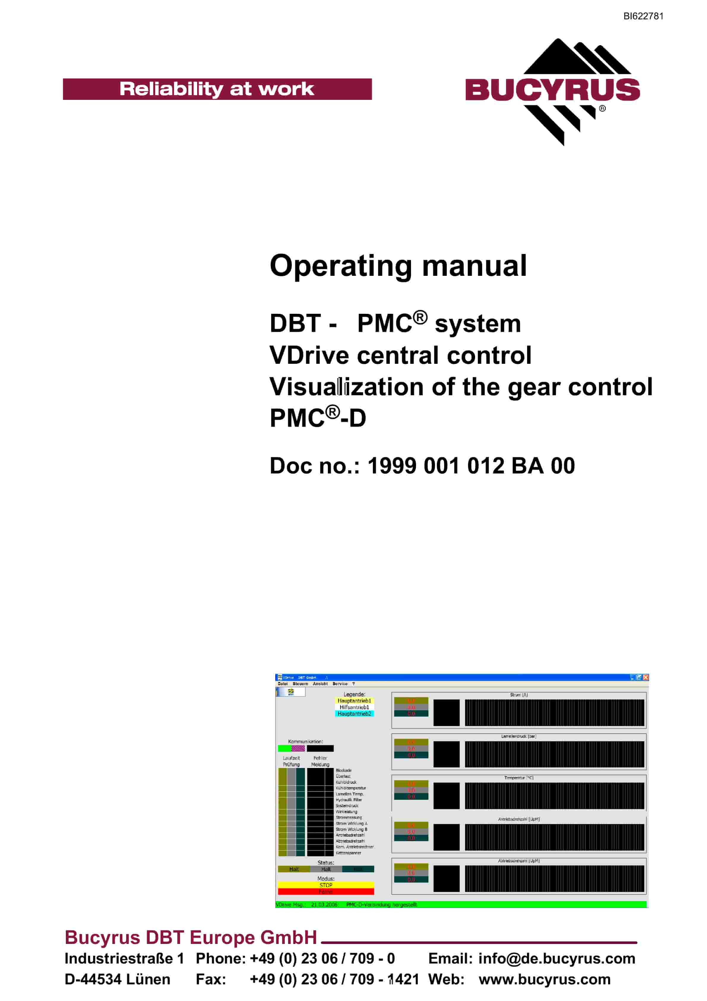Bucyrus PMC System VDrive Central Control Visualization Of The Gear Control PMC-D Operating Manual BI622781