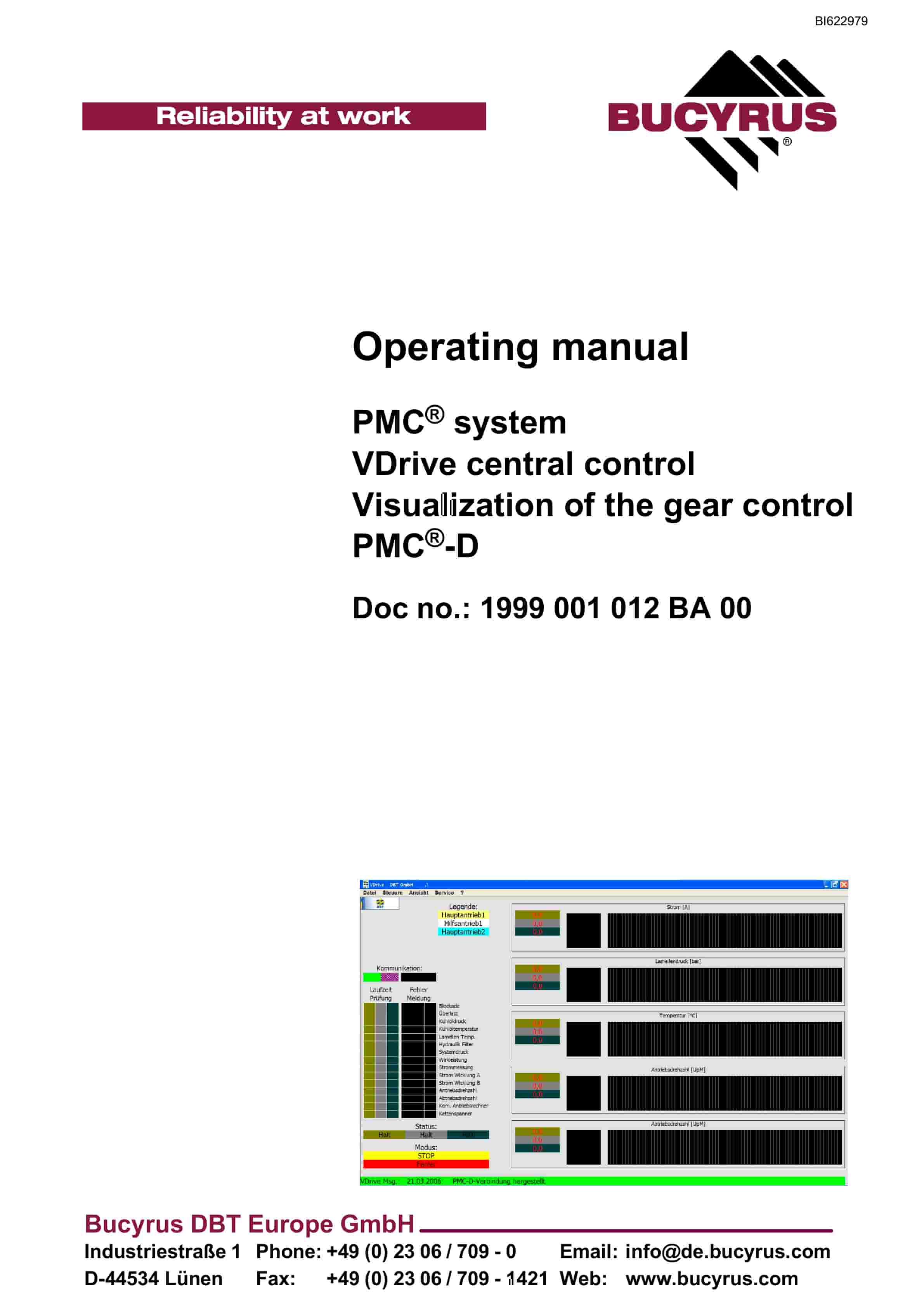 Bucyrus PMC System VDrive Central Control Visualization Of The Gear Control PMC-D Operating Manual BI622979
