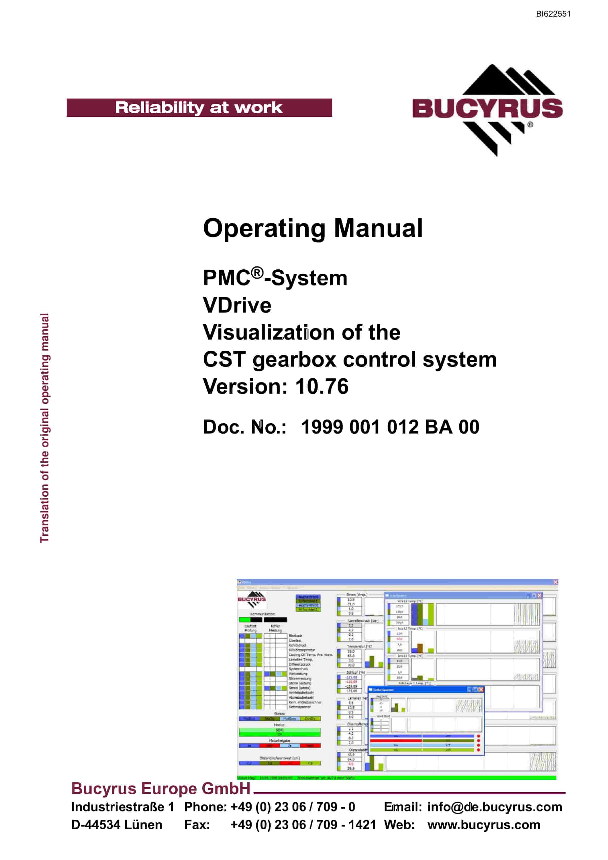 Bucyrus PMC-System Vdrive Visualization Of The CST Gearbox Control System Ver 10.76 Operating Manual BI622551