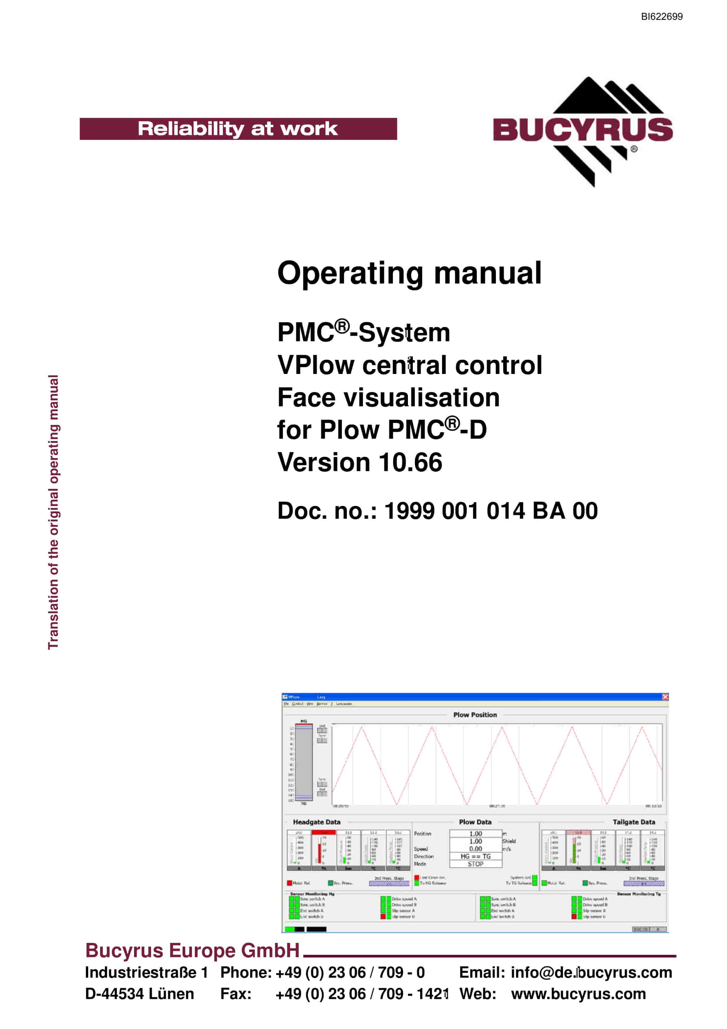 Bucyrus PMC-System VPlow Central Control Face Visualisation For Plow PMC-D Ver 10.66 Operating Manual BI622699