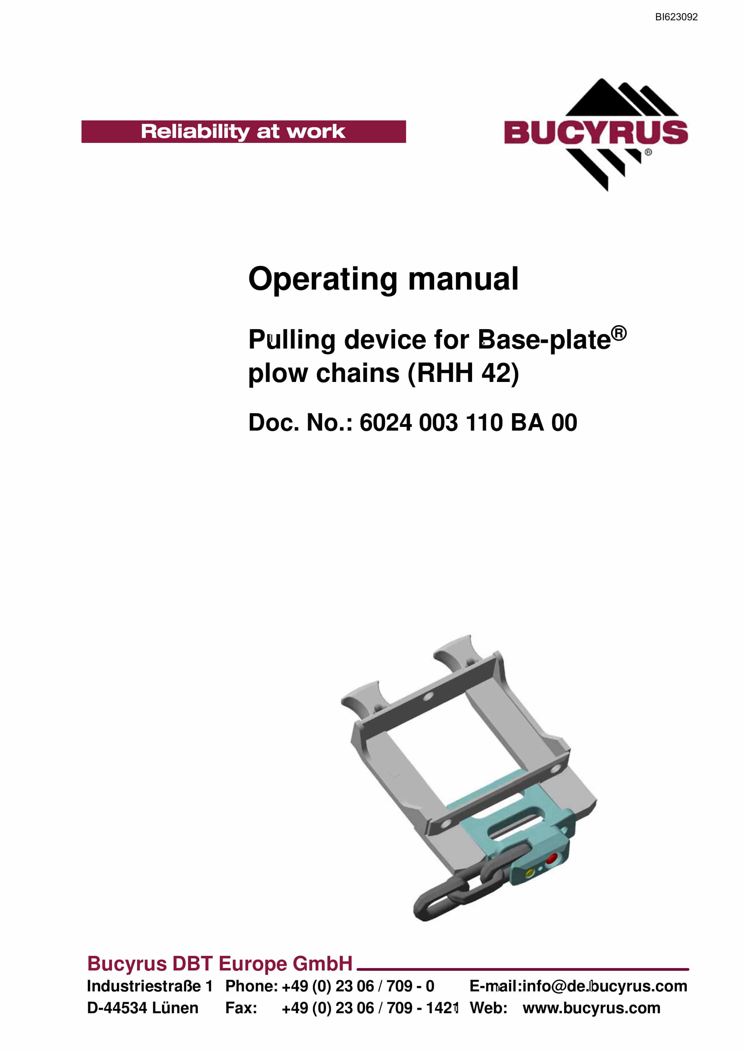 Bucyrus Pulling Device For Base-Plate Plow Chains (RHH 42) Operating Manual BI623092