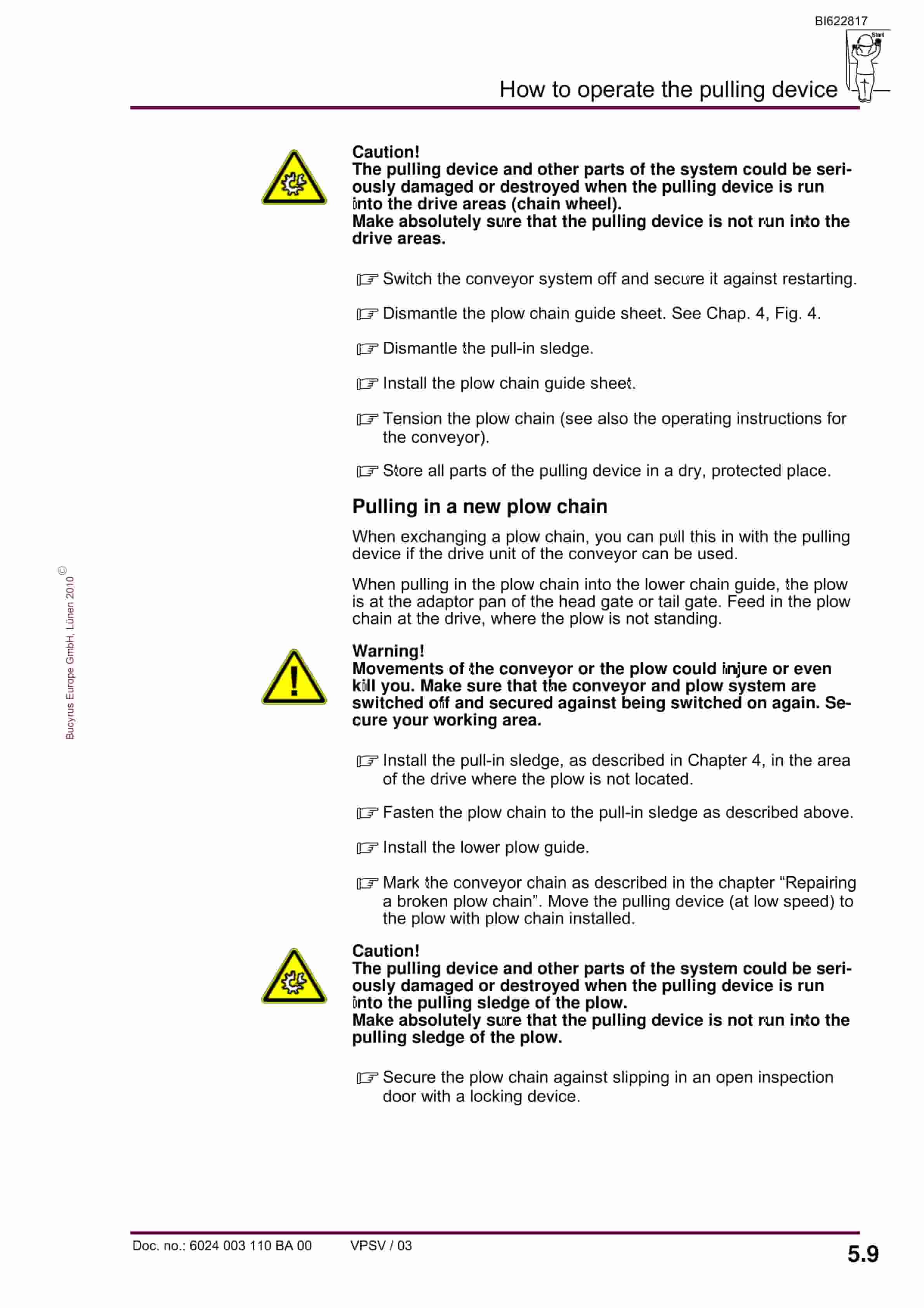 Bucyrus Pulling Device For Base-Plate Plow Chains (RHH 800) Operating Manual BI622817-4