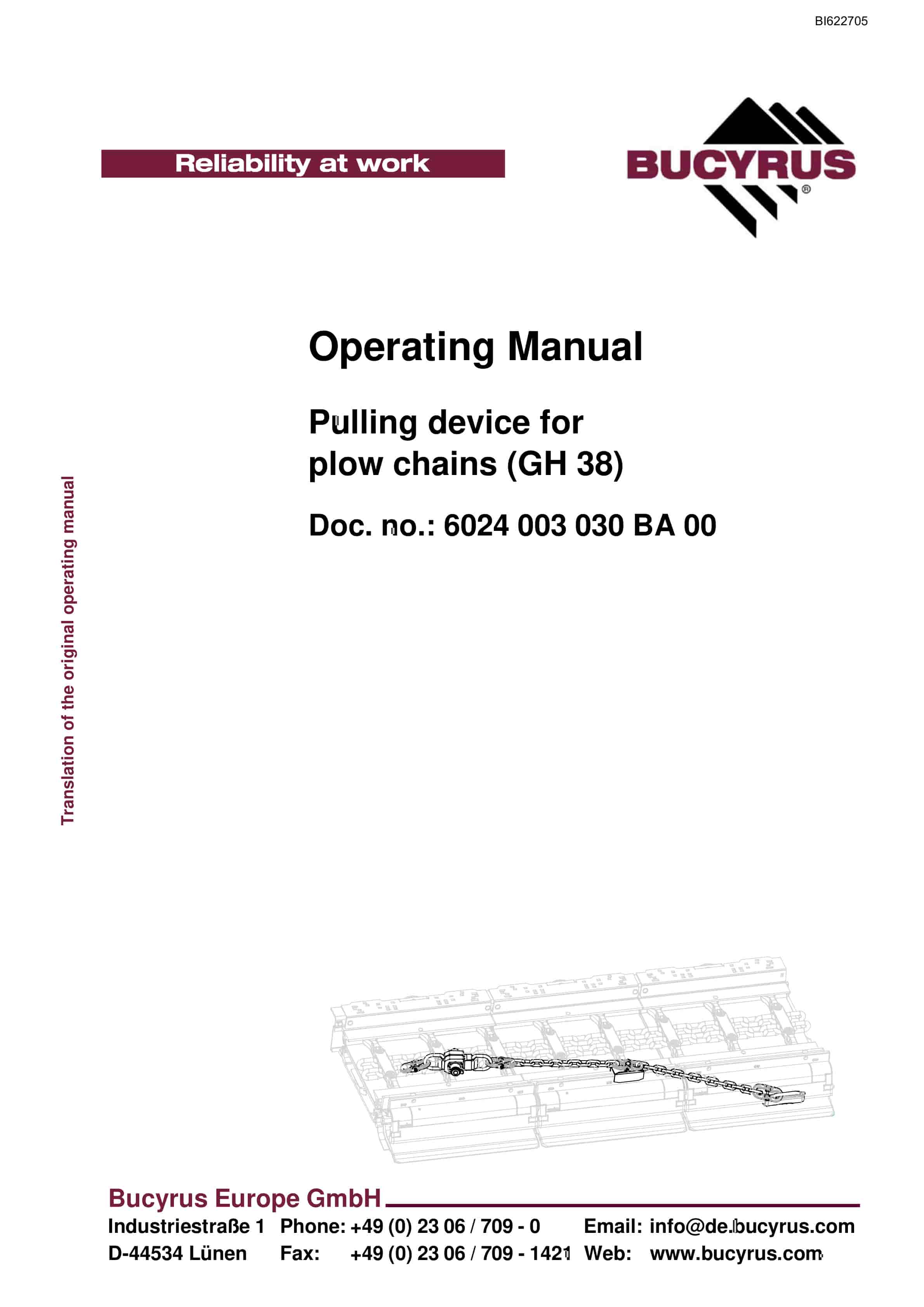 Bucyrus Pulling Device For Plow Chains (GH 38) Operating Manual BI622705