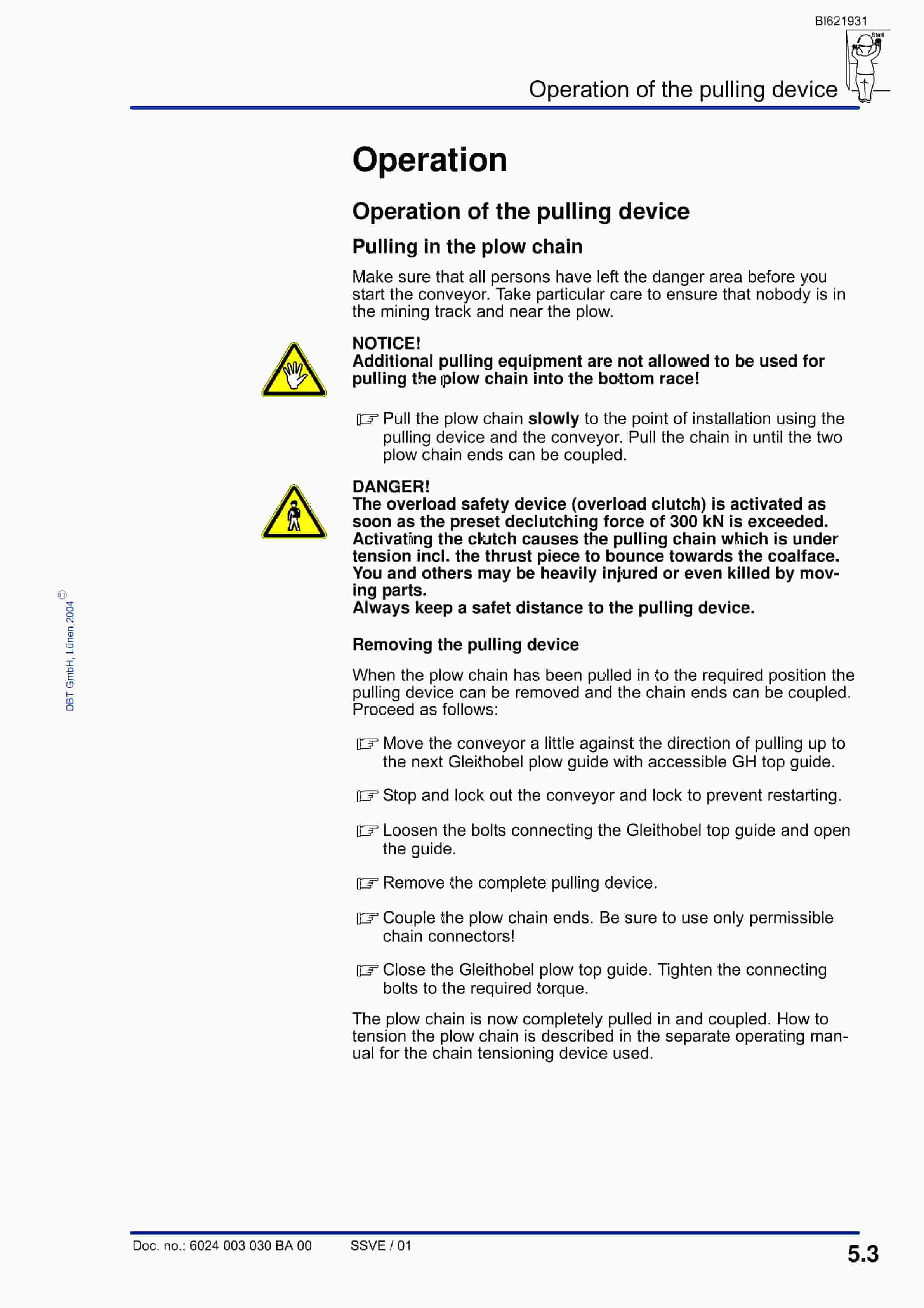 Bucyrus Pulling Device For Plow Chains (GH 38) Technical Manual BI621931-3