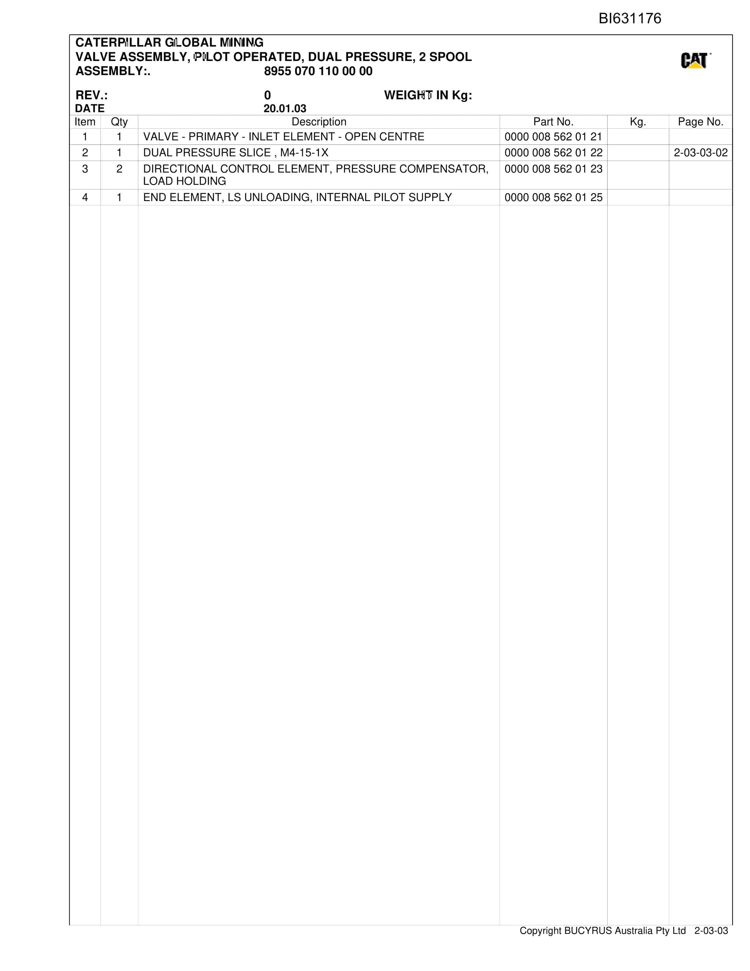 Bucyrus Pump Station And TransFormer Integra Coal Parts Catalog BI631176-2