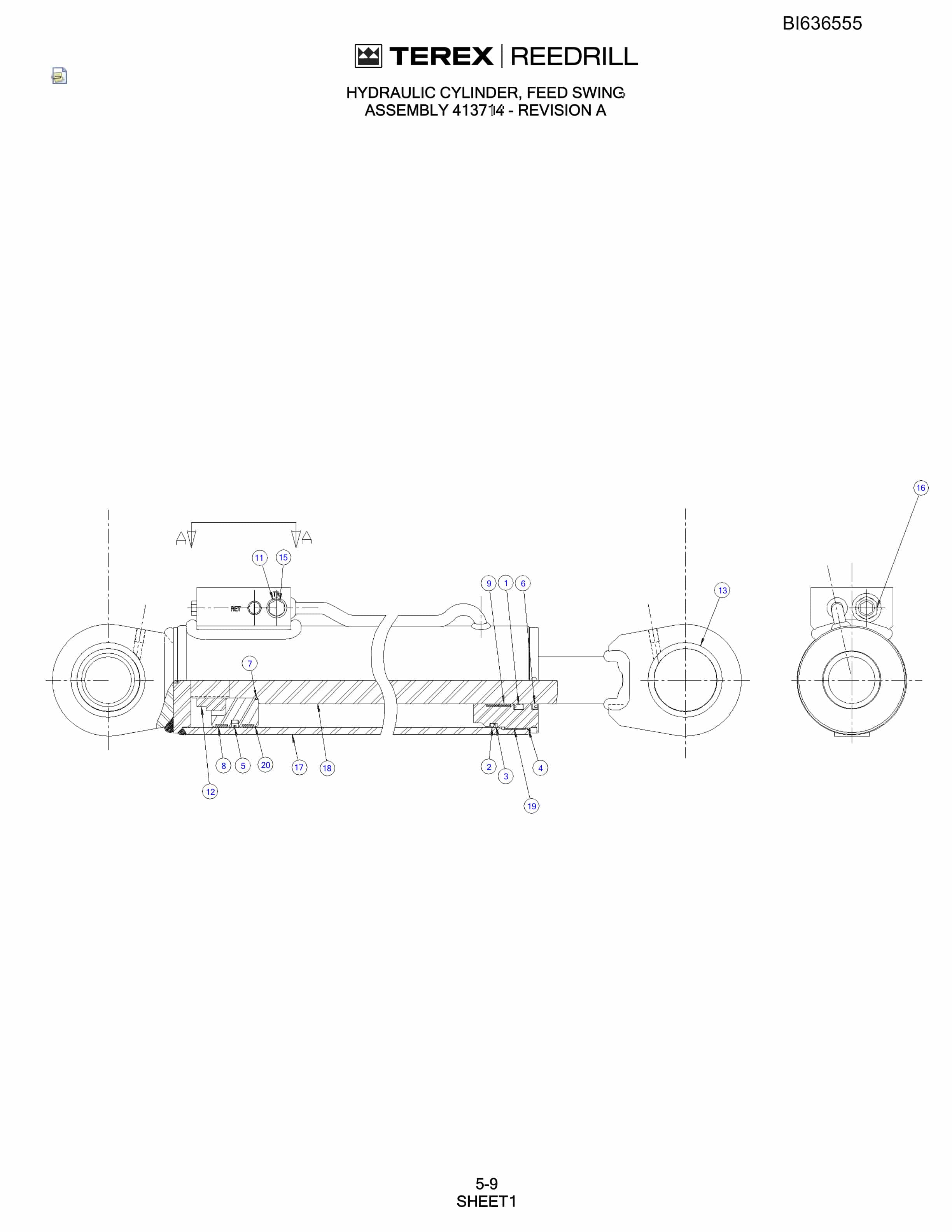 Bucyrus R20 Hydra-Trac Self-Contained Hydraulic Track Drills Parts Catalog BI636555-4
