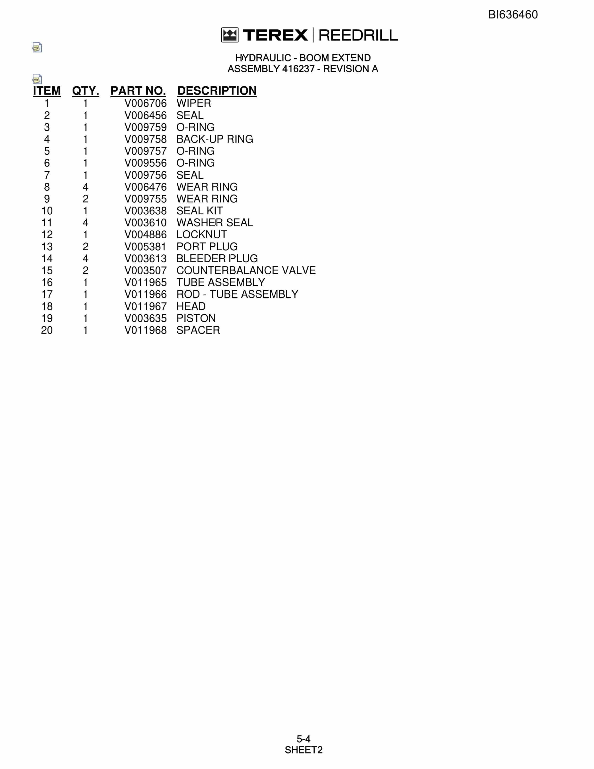Bucyrus R20 Parts Catalog BI636460-3