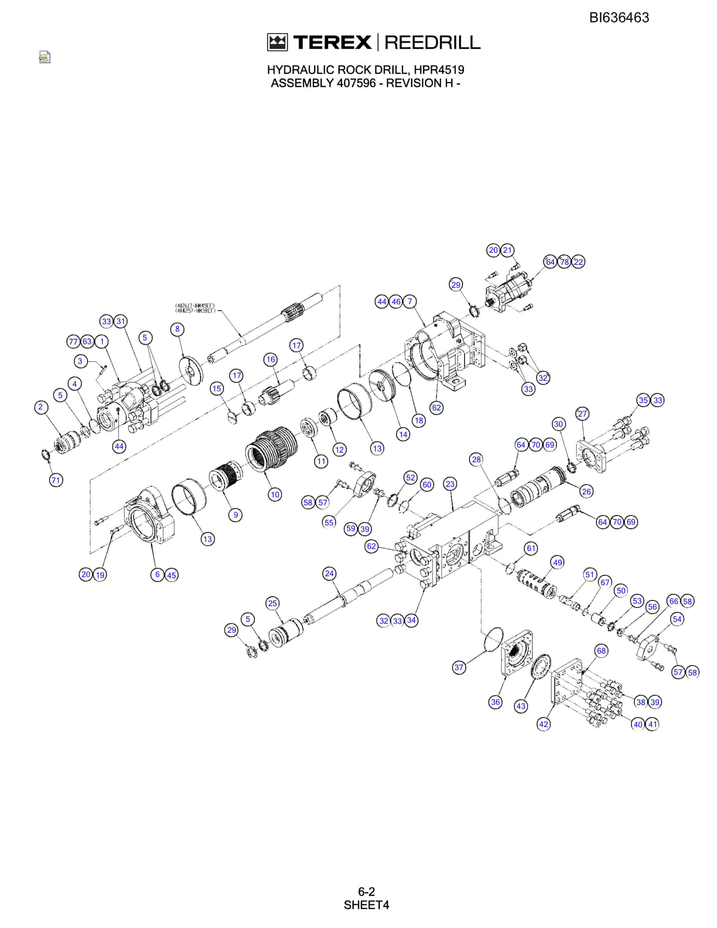 Bucyrus R20C-45 Hydra-Trac Self-Contained Hydraulic Track Drills Parts Catalog BI636463-3