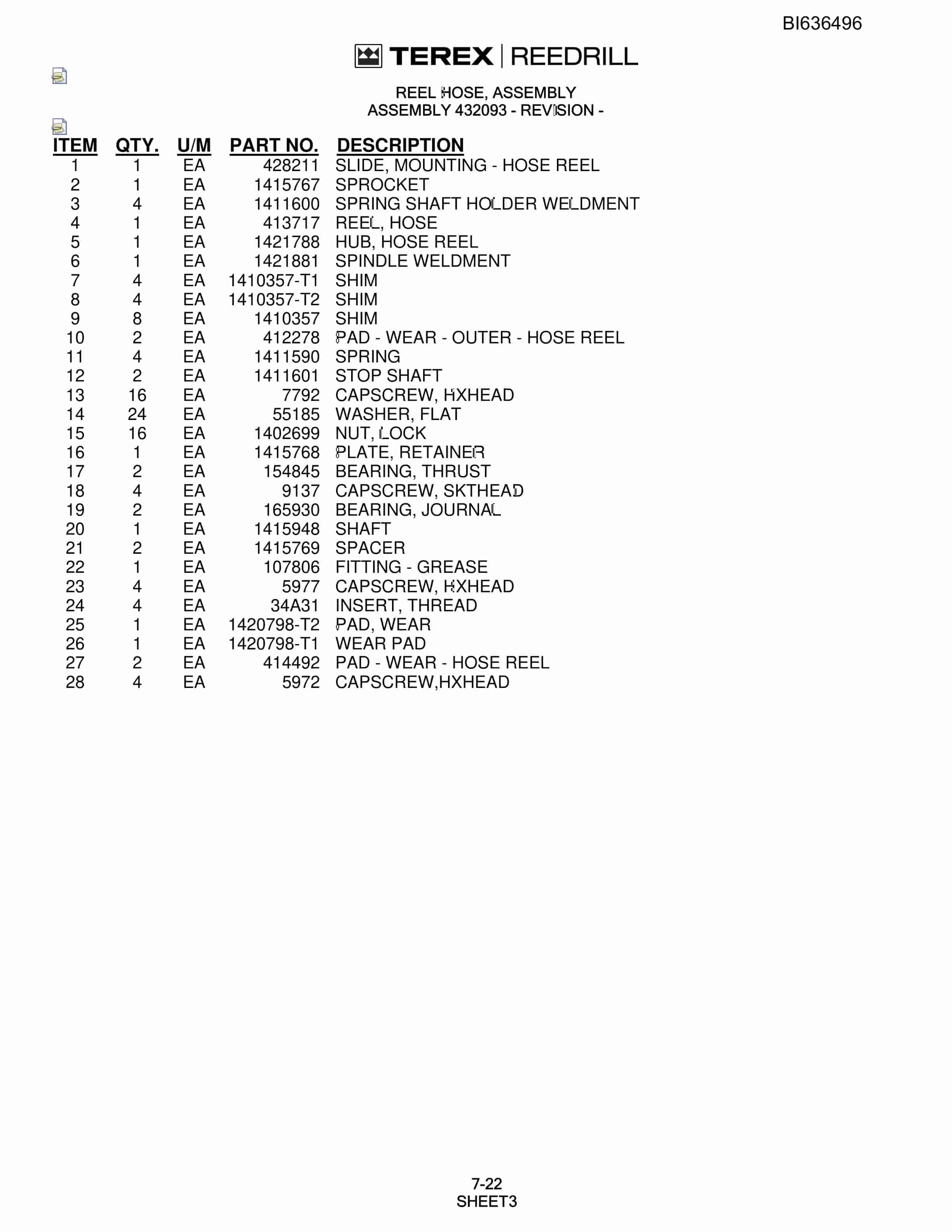 Bucyrus R20C-45 Hydra-Trac Self-Contained Hydraulic Track Drills Parts Catalog BI636496-5