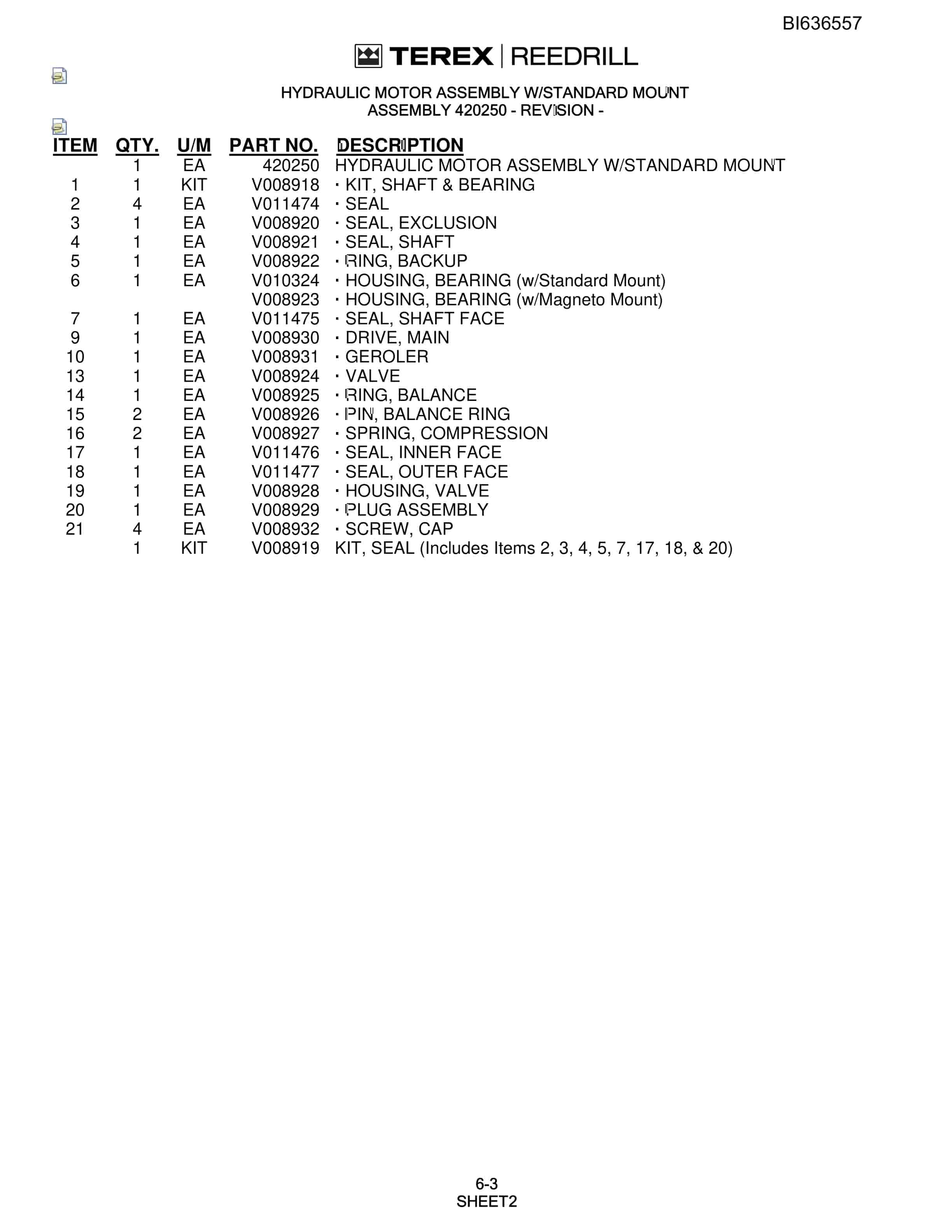 Bucyrus R20C-45 Hydra-Trac Self-Contained Hydraulic Track Drills Parts Catalog BI636557-3