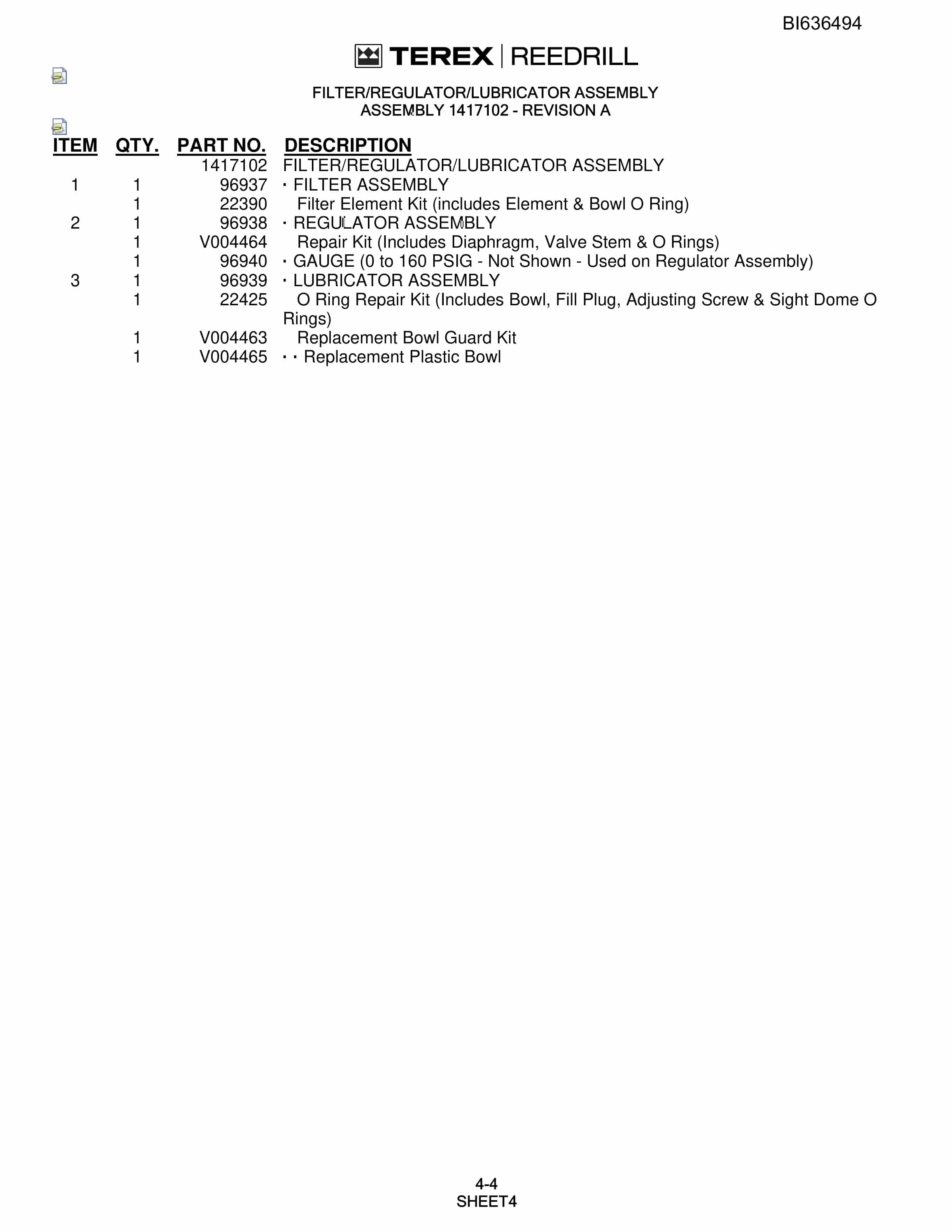 Bucyrus R20C-45 Parts Catalog BI636494-2