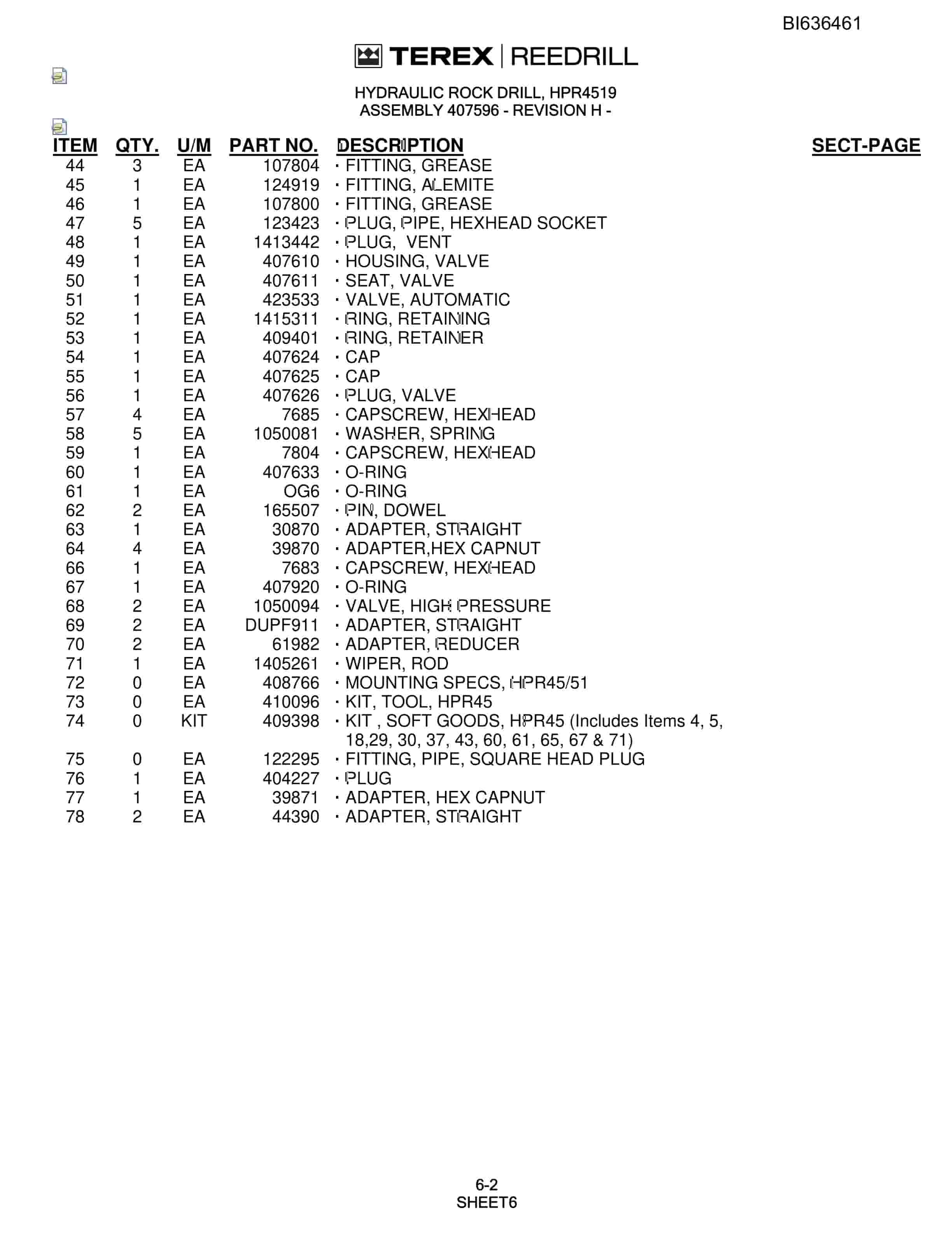 Bucyrus R20C Hydra-Trac Self-Contained Hydraulic Track Drills Parts Catalog BI636461-3