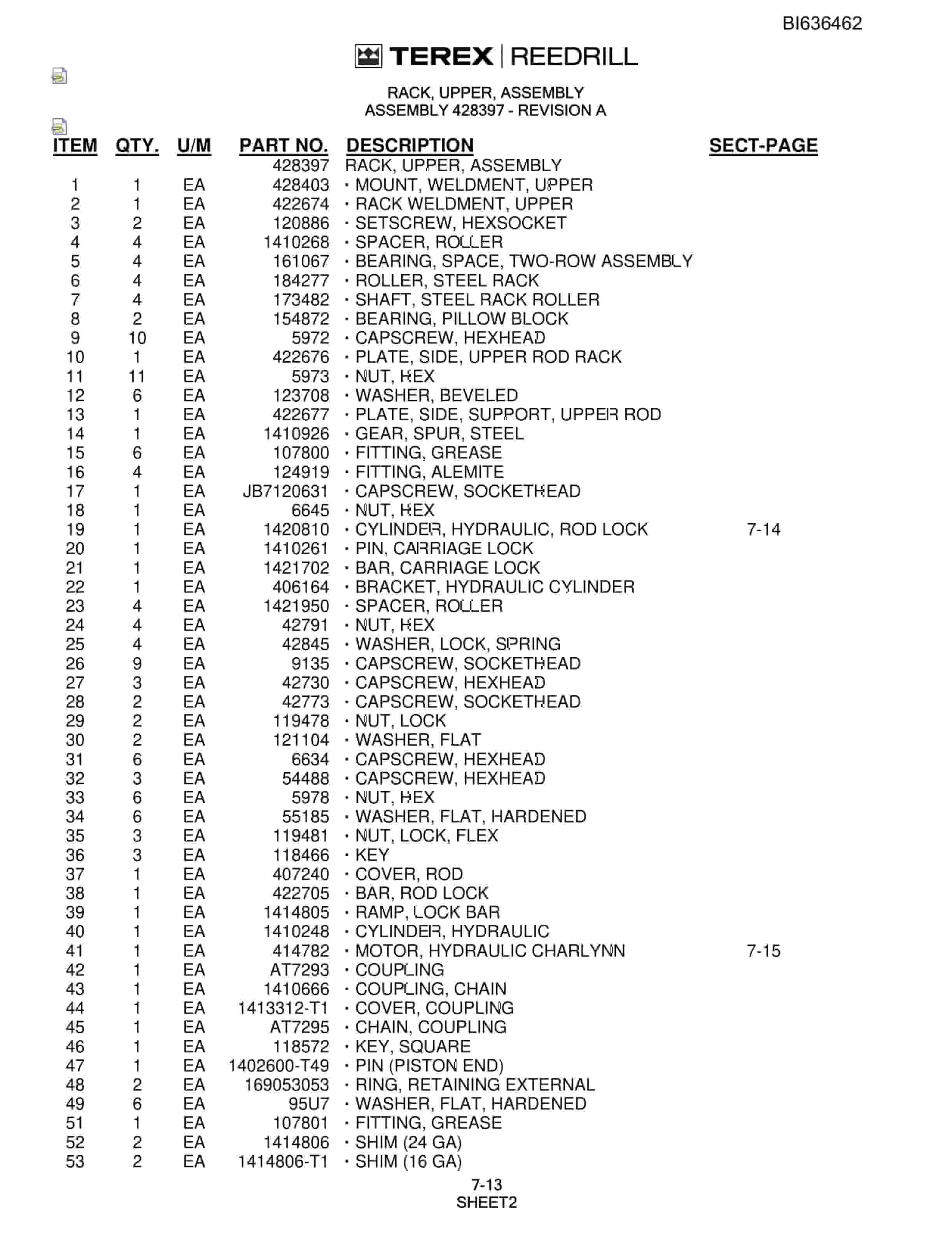 Bucyrus R20C Hydra-Trac Self-Contained Hydraulic Track Drills Parts Catalog BI636462-4
