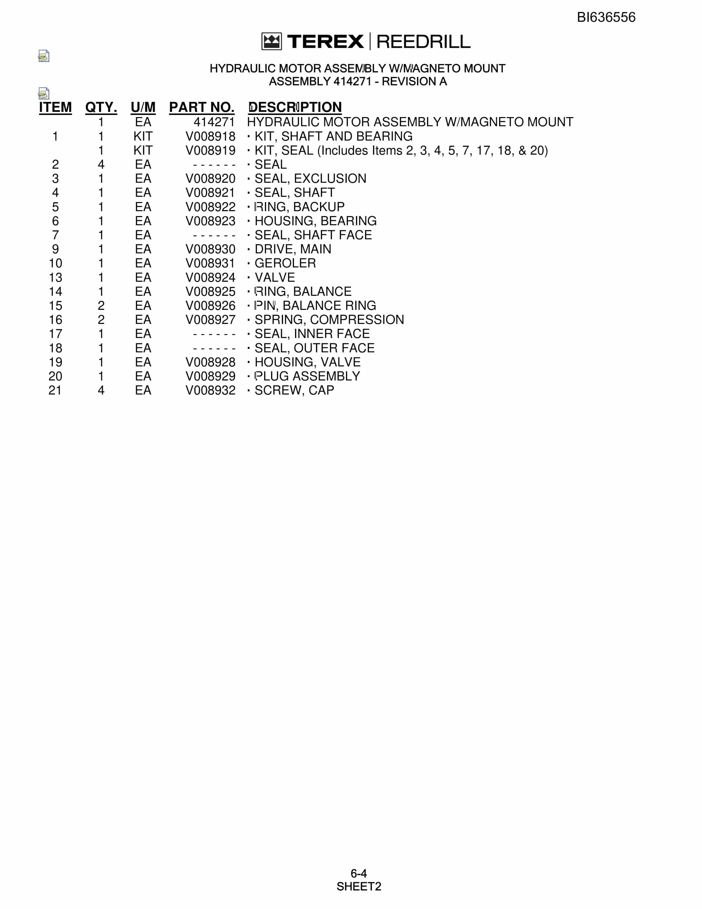 Bucyrus R20C Hydra-Trac Self-Contained Hydraulic Track Drills Parts Catalog BI636556-3