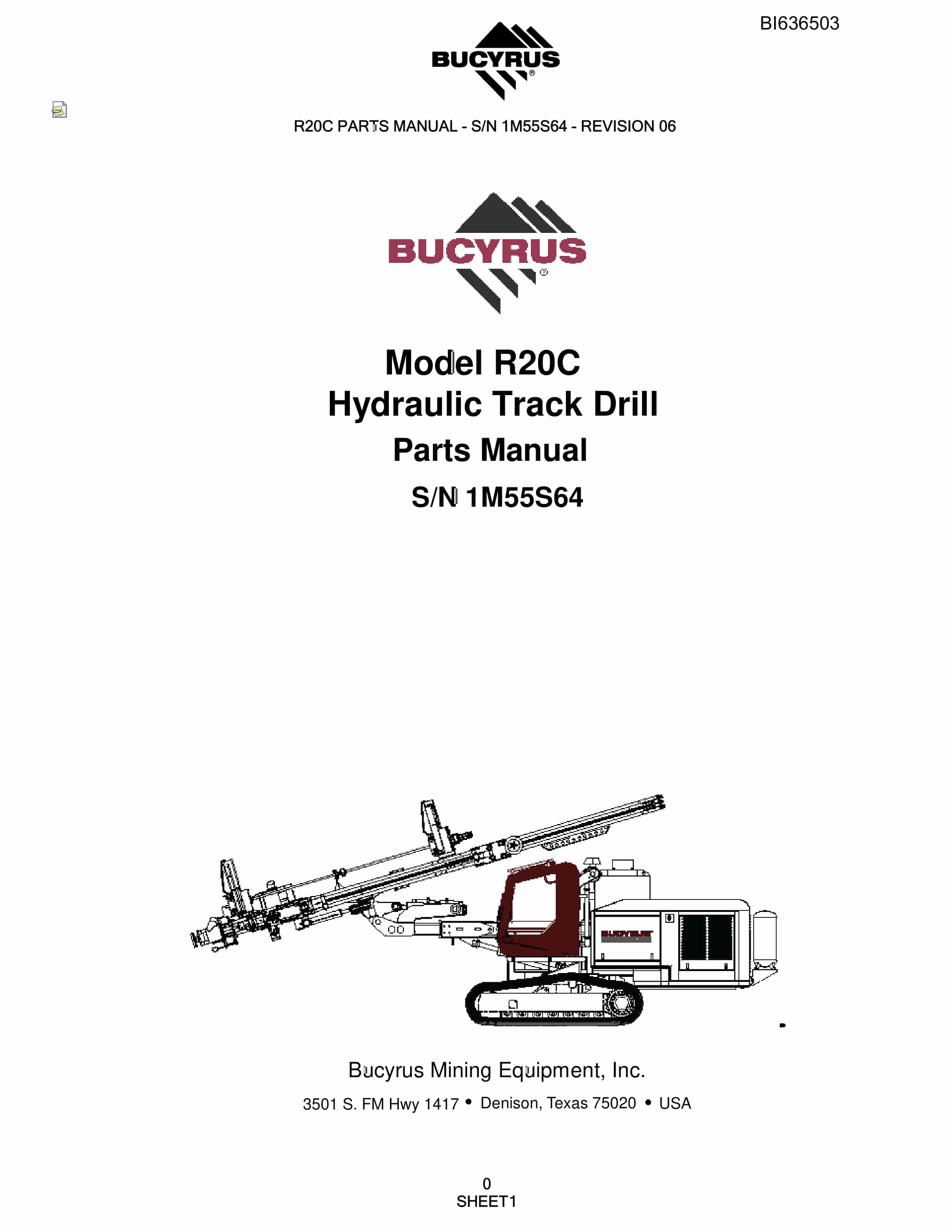 Bucyrus R20C Hydraulic Track Drill Parts Manual BI636503