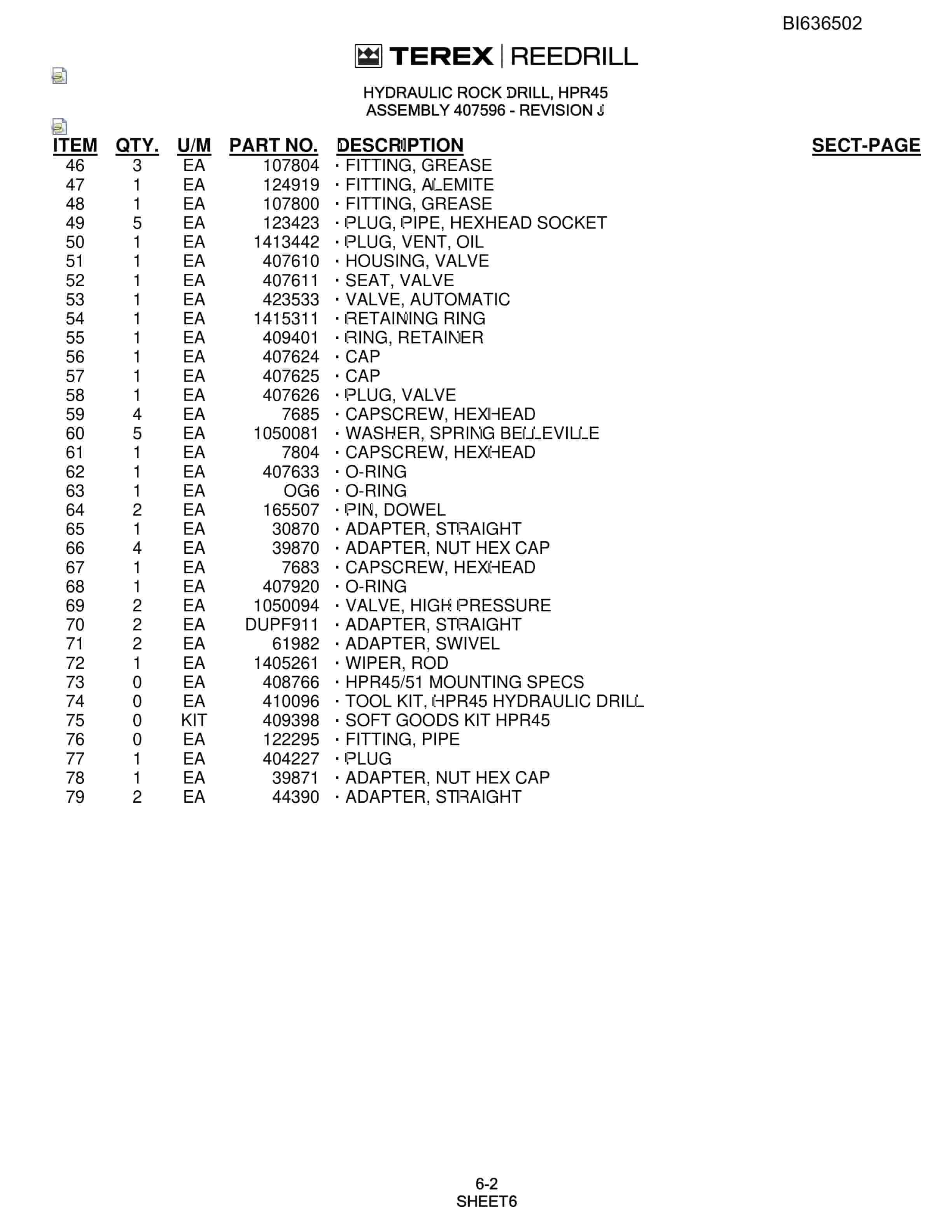 Bucyrus R20C Parts Catalog BI636502-3