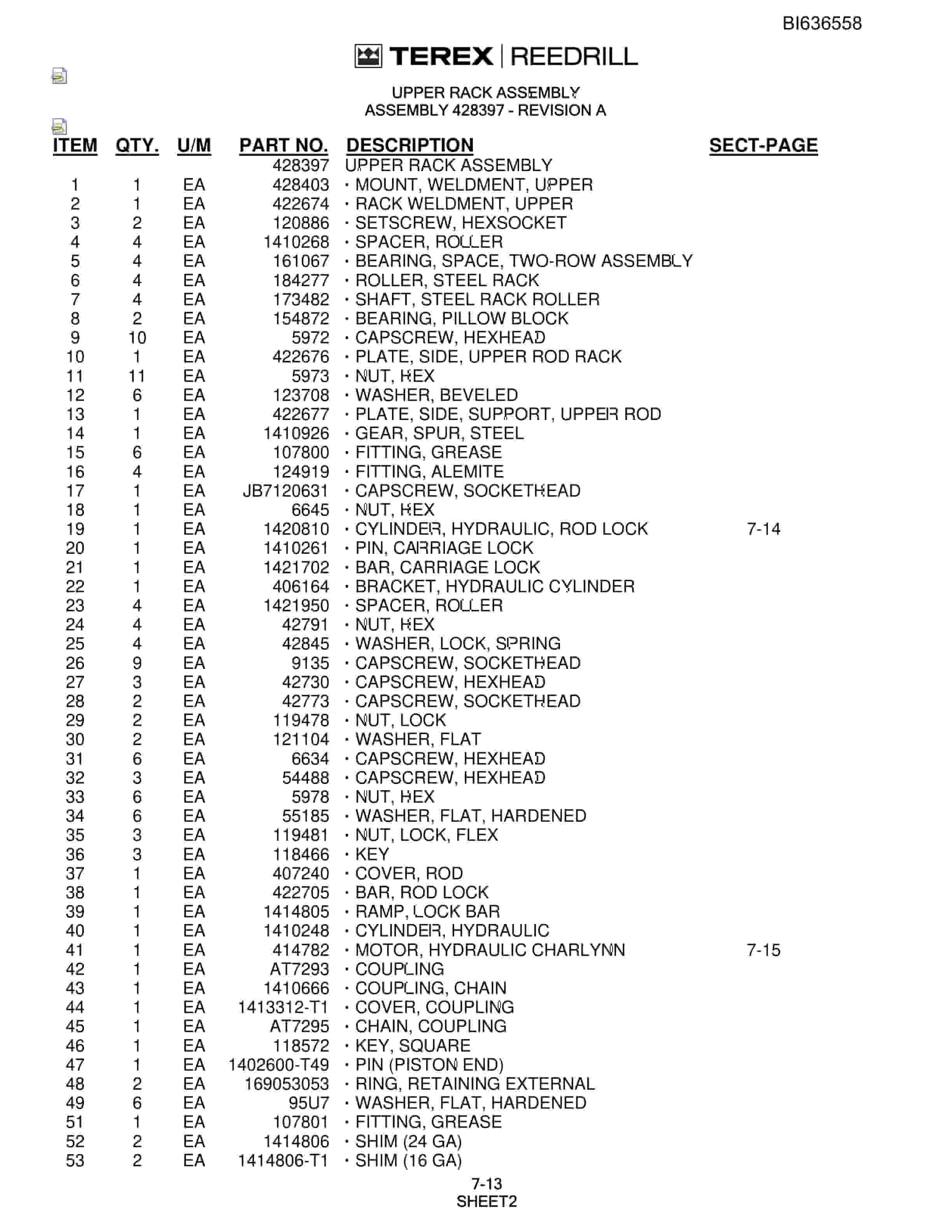 Bucyrus R20T-45 Hydra-Trac Self-Contained Hydraulic Track Drills Parts Catalog BI636558-4