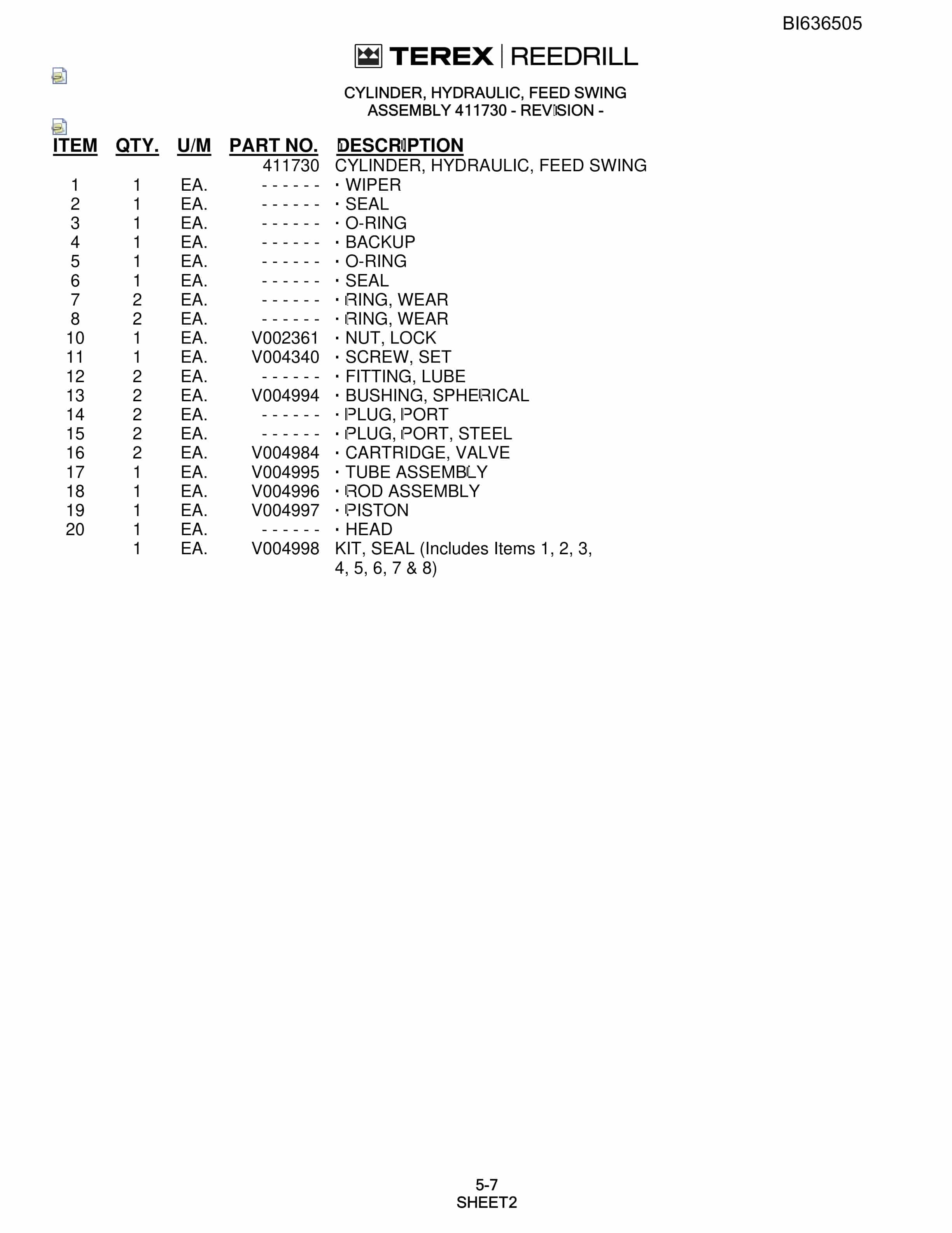 Bucyrus R20T-45 Parts Catalog BI636505-3