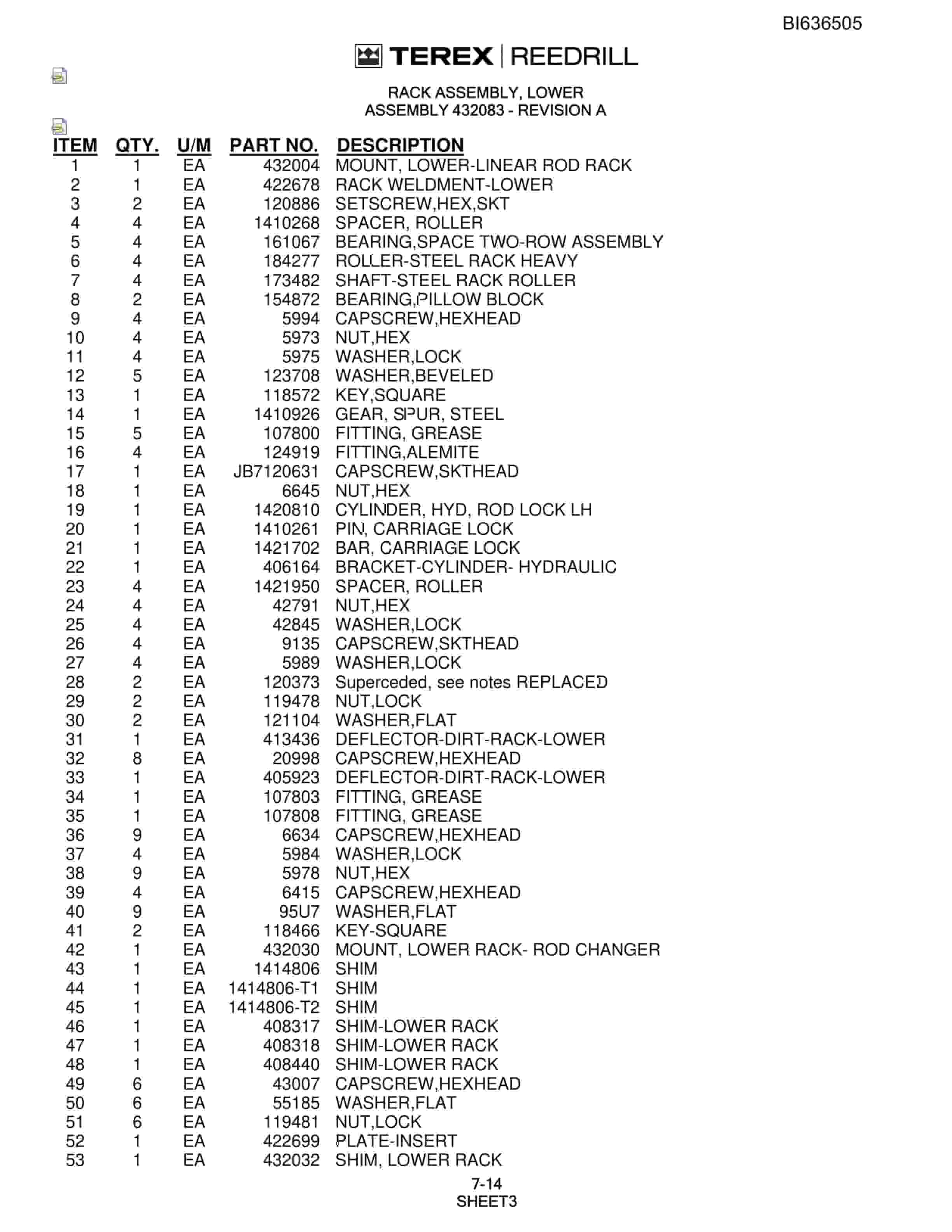 Bucyrus R20T-45 Parts Catalog BI636505-5