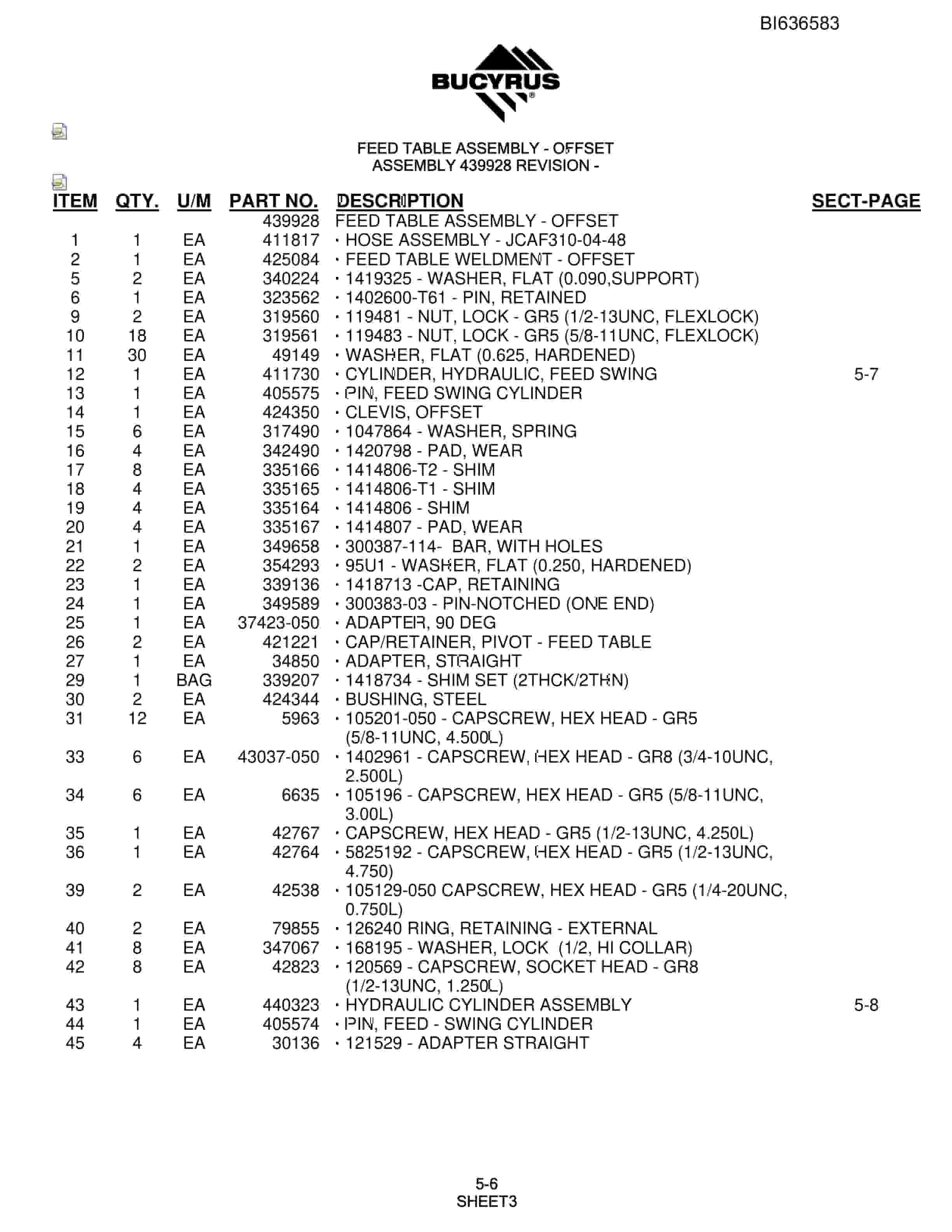 Bucyrus R20T Hydraulic Track Drill Parts Manual BI636583-3