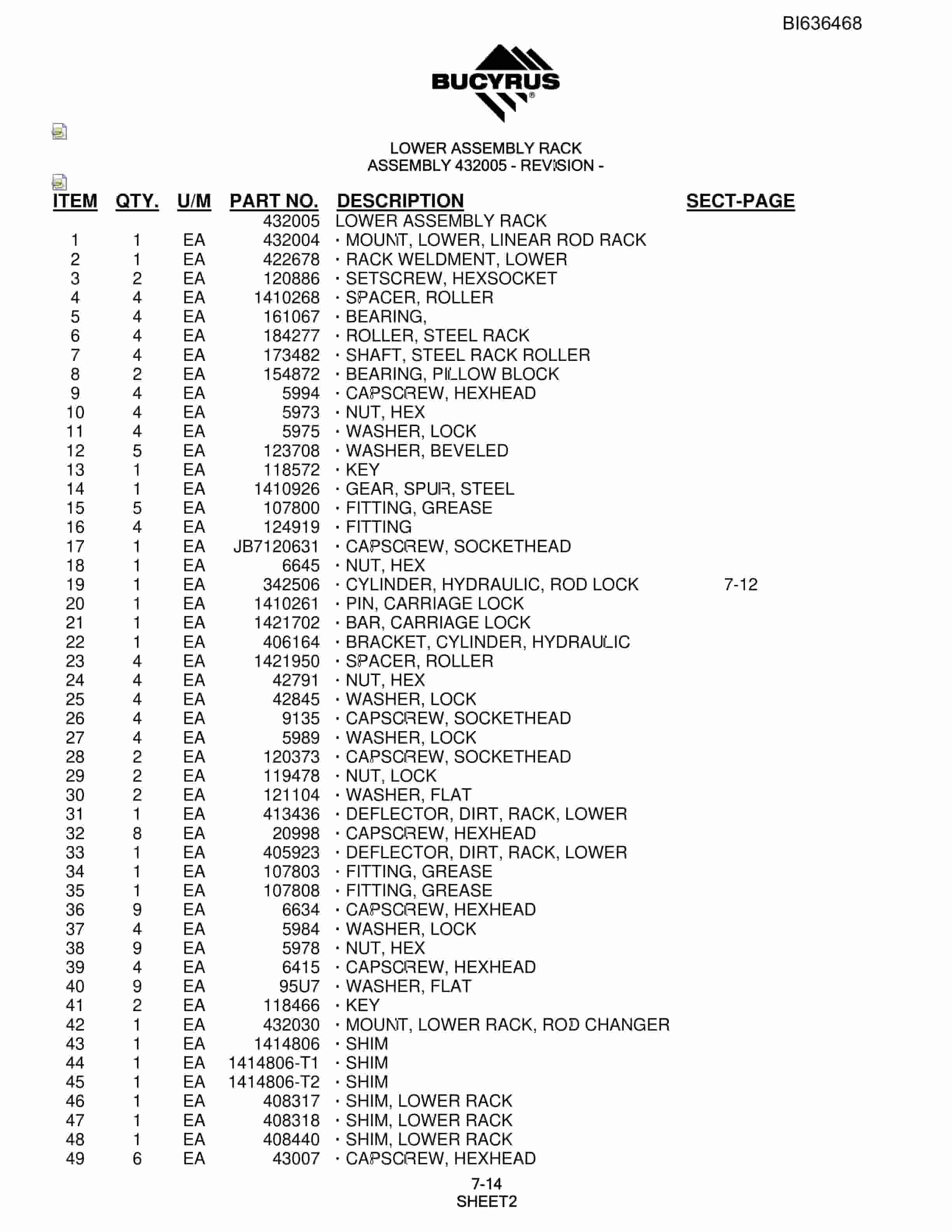 Bucyrus R20T Parts Catalog BI636468-5