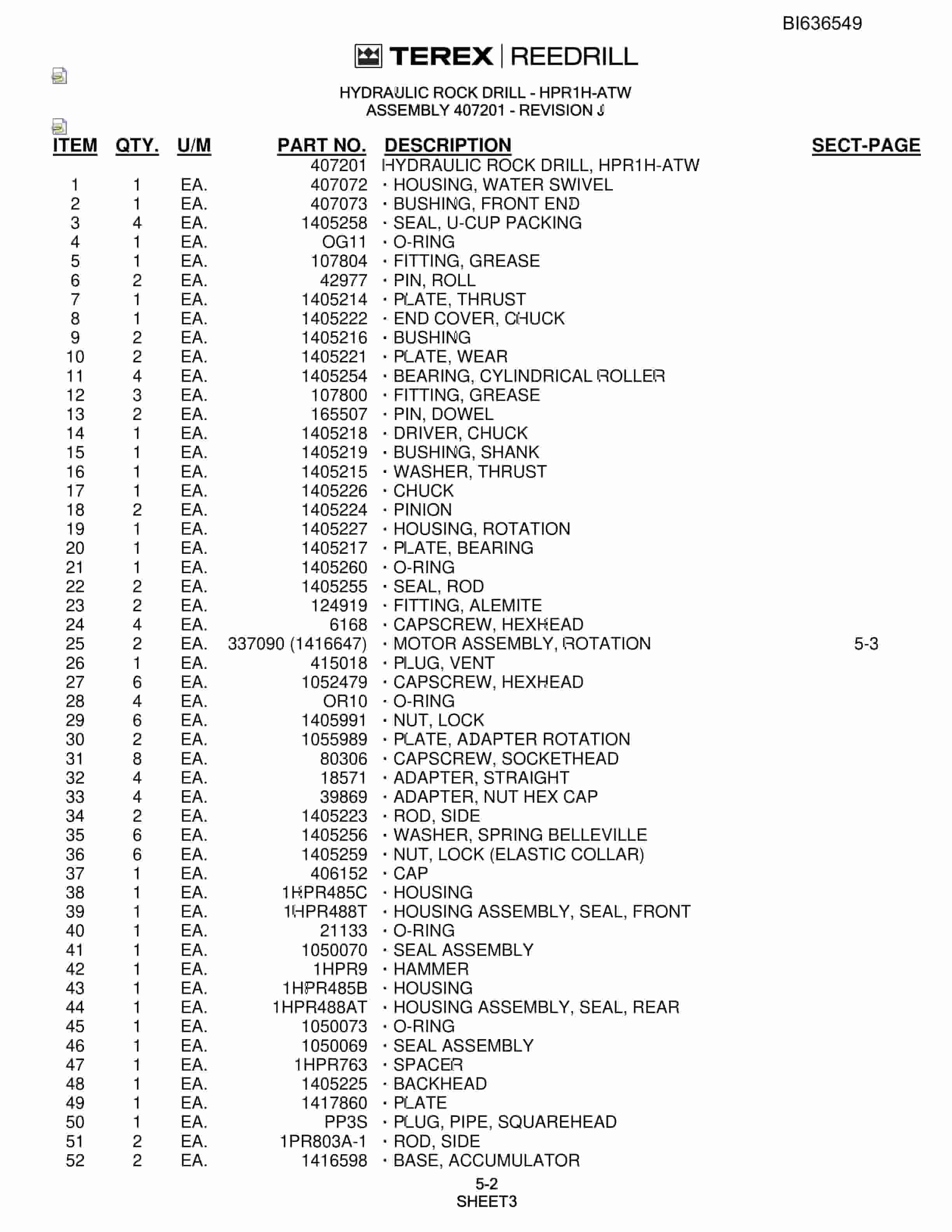 Bucyrus R30C Hydra-Trac Self-Contained Hydraulic Track Drills Parts Catalog BI636549-2