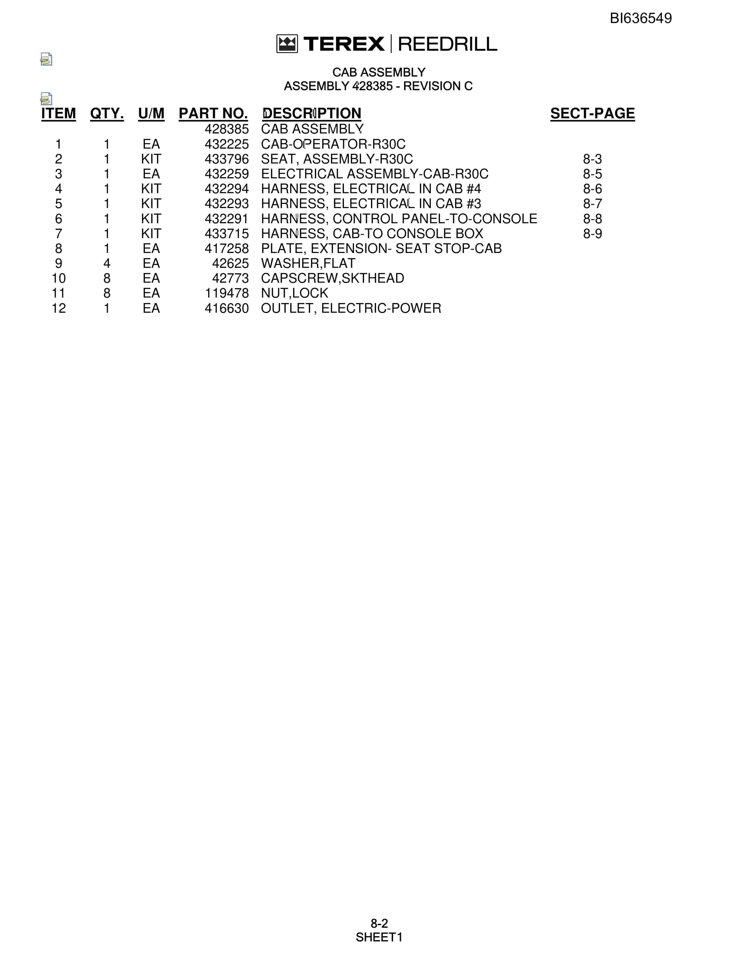 Bucyrus R30C Hydra-Trac Self-Contained Hydraulic Track Drills Parts Catalog BI636549-4