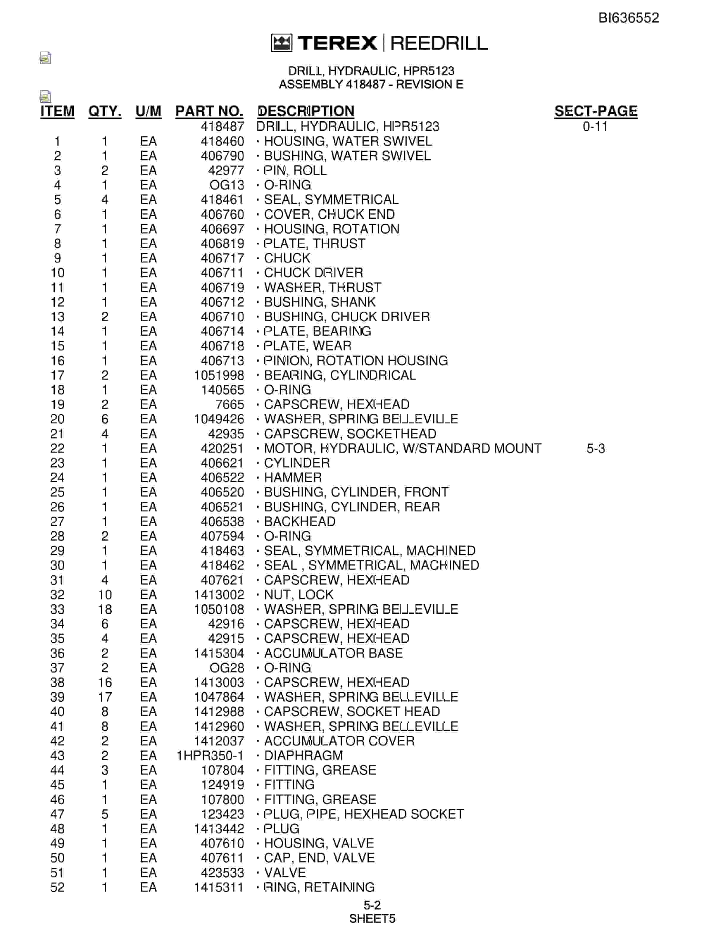 Bucyrus R30C Hydra-Trac Self-Contained Hydraulic Track Drills Parts Catalog BI636552-2