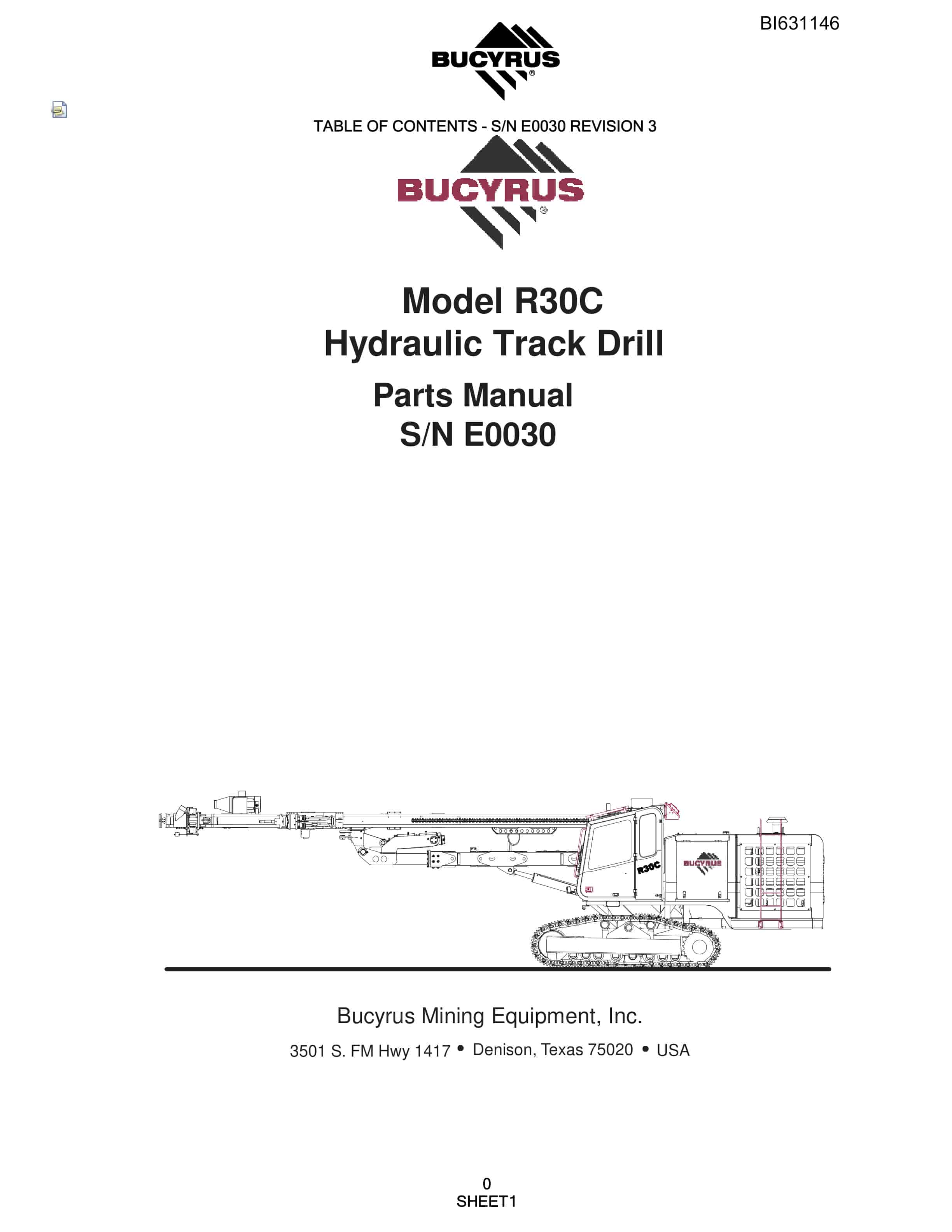 Bucyrus R30C Hydraulic Track Drill Parts Manual BI631146