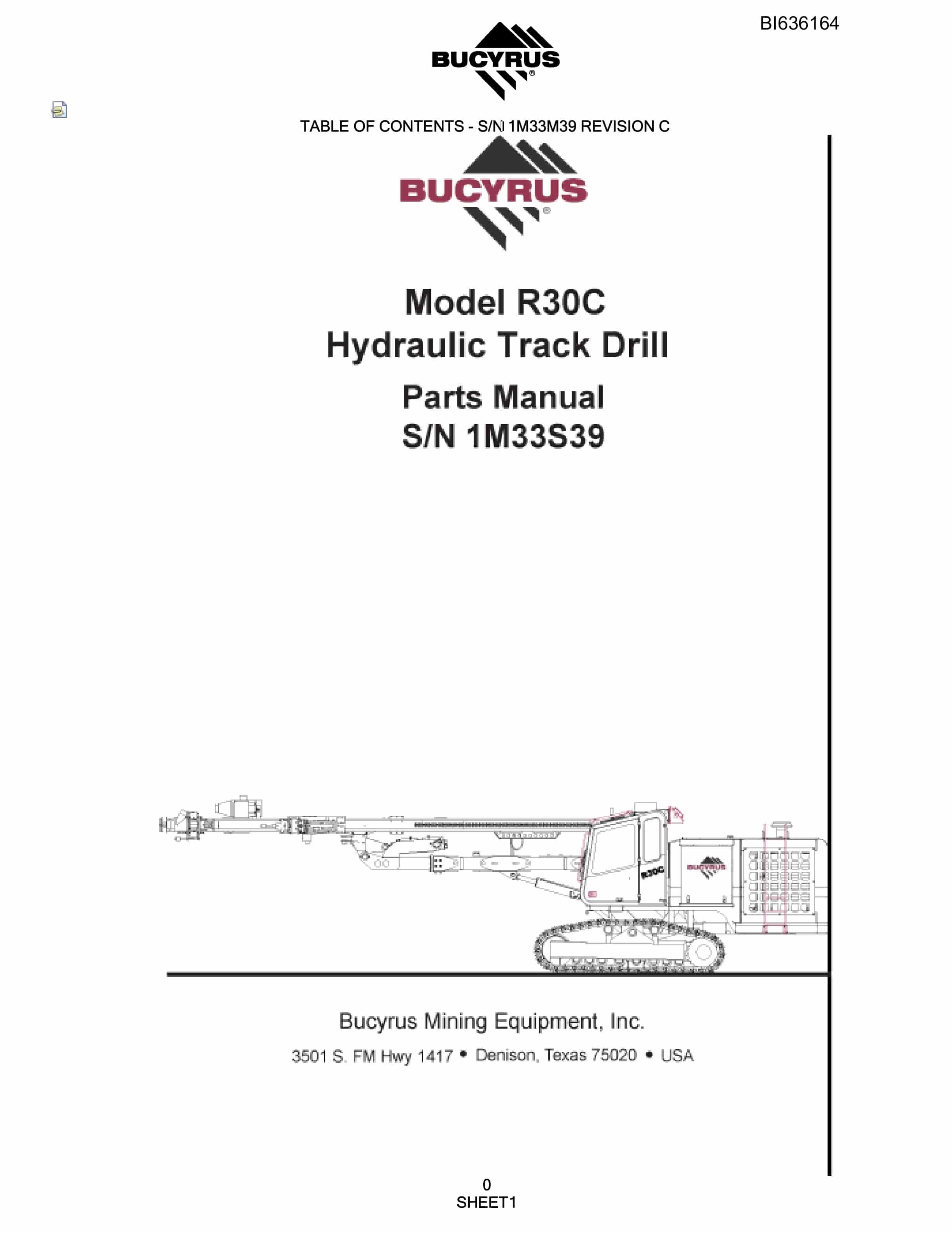 Bucyrus R30C Hydraulic Track Drill Parts Manual BI636164