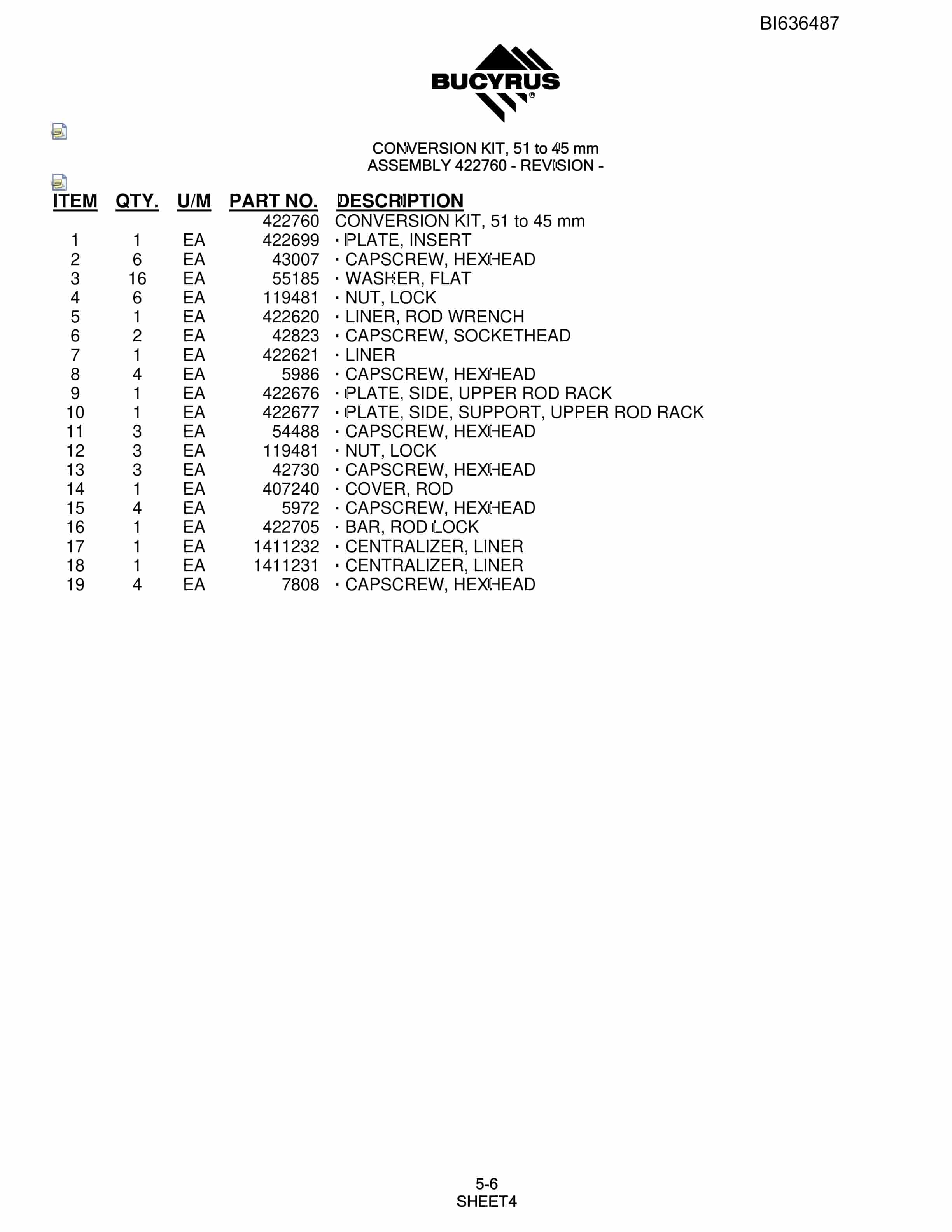 Bucyrus R30C Hydraulic Track Drill Parts Manual BI636487-2
