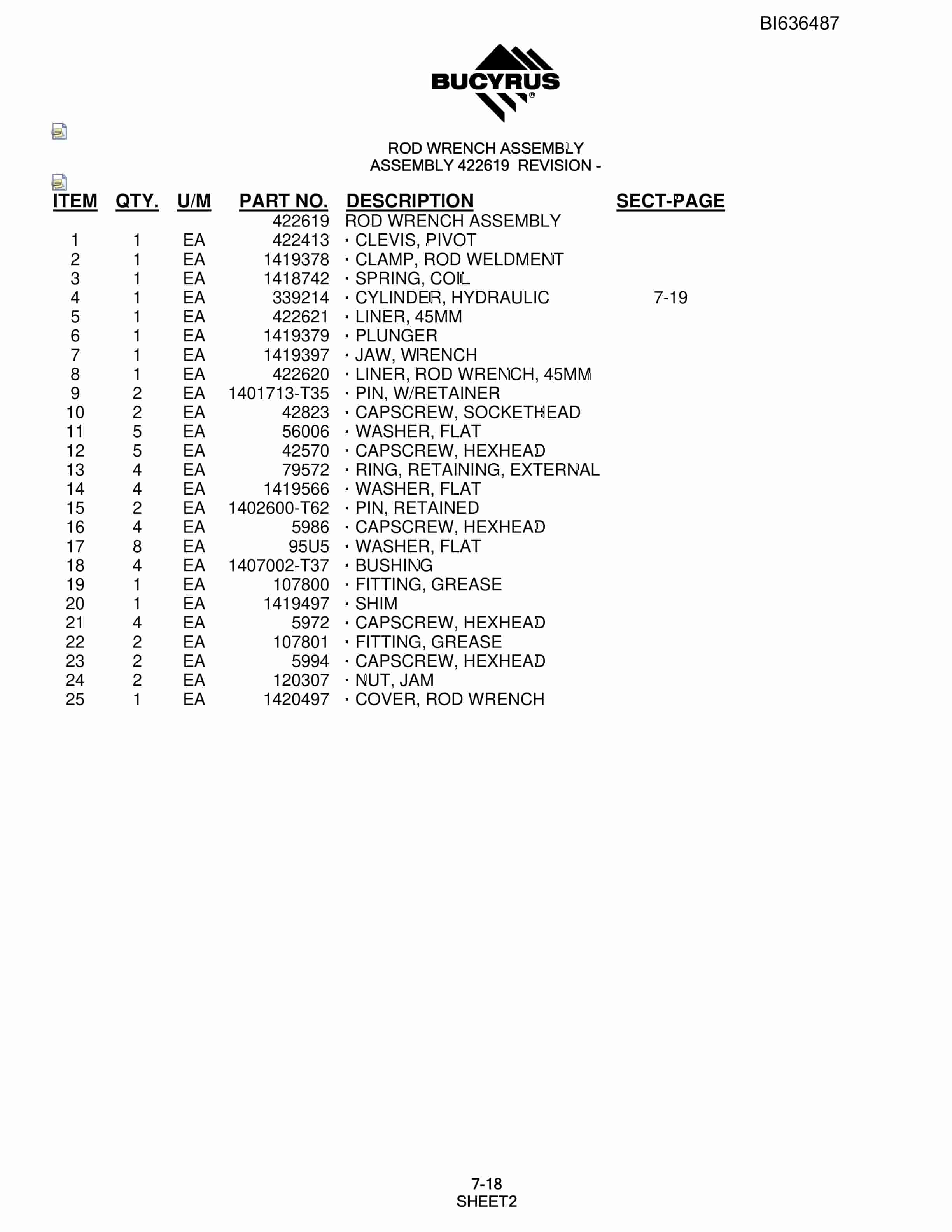 Bucyrus R30C Hydraulic Track Drill Parts Manual BI636487-3