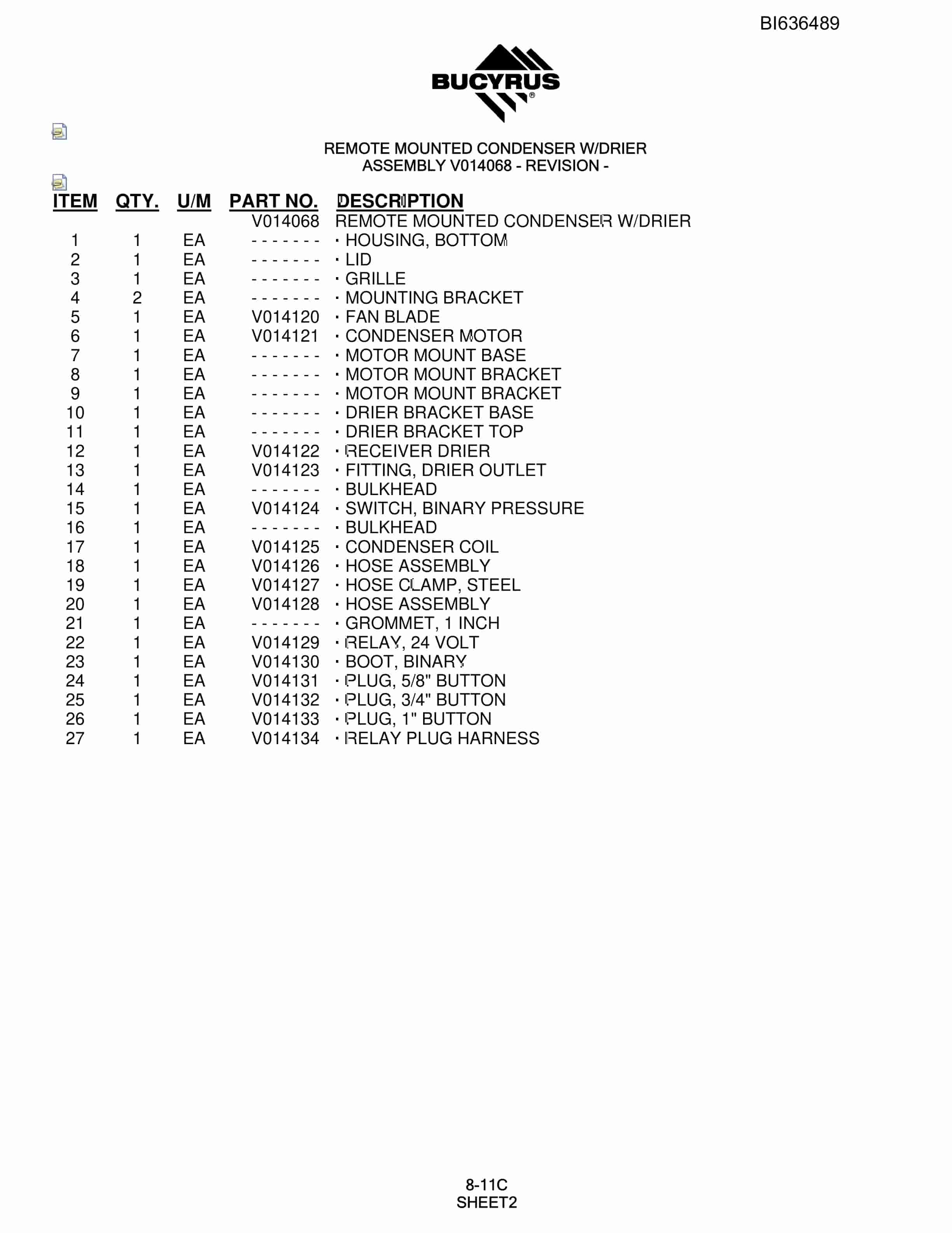 Bucyrus R30C Hydraulic Track Drill Parts Manual BI636489-5