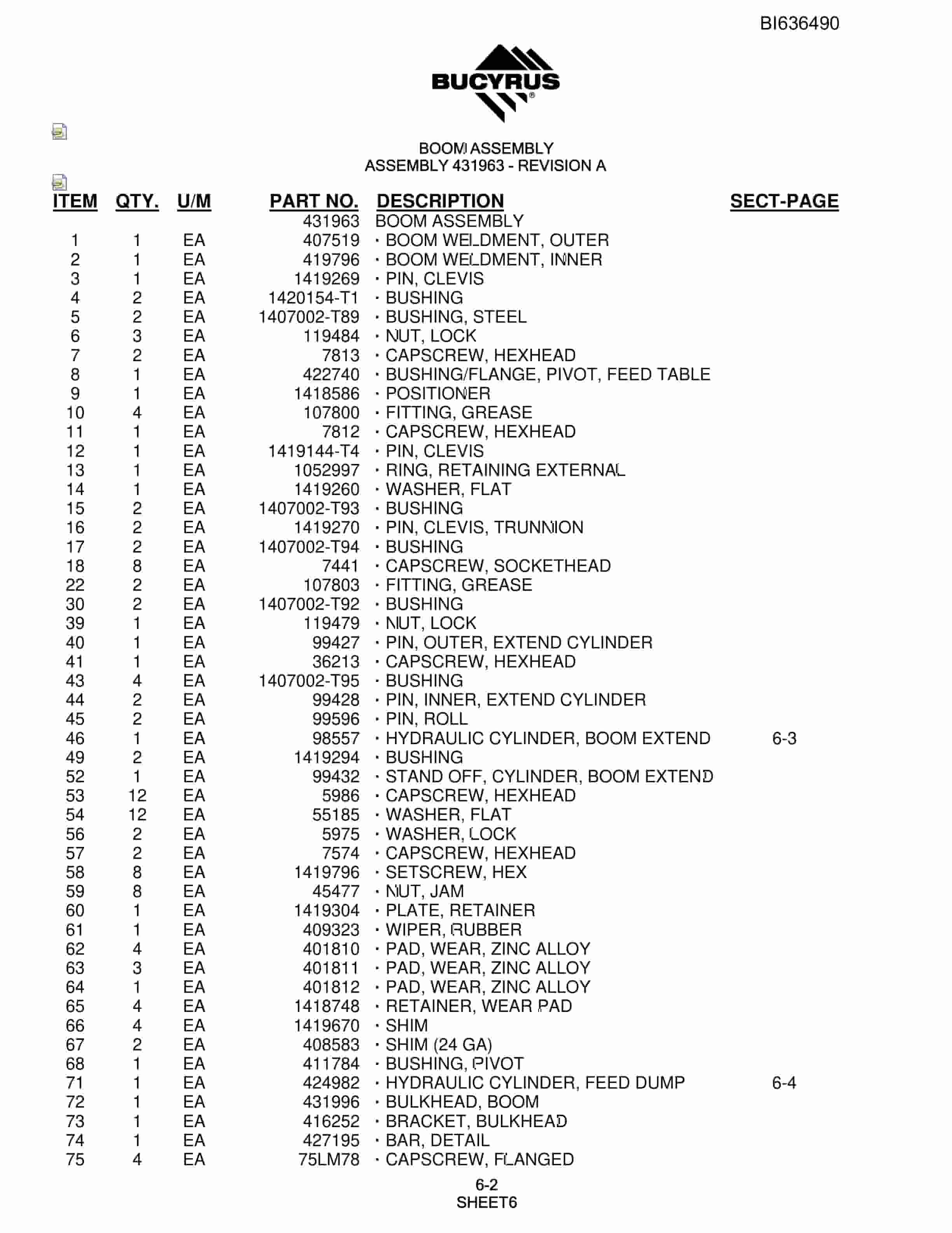 Bucyrus R30C Hydraulic Track Drill Parts Manual BI636490-2