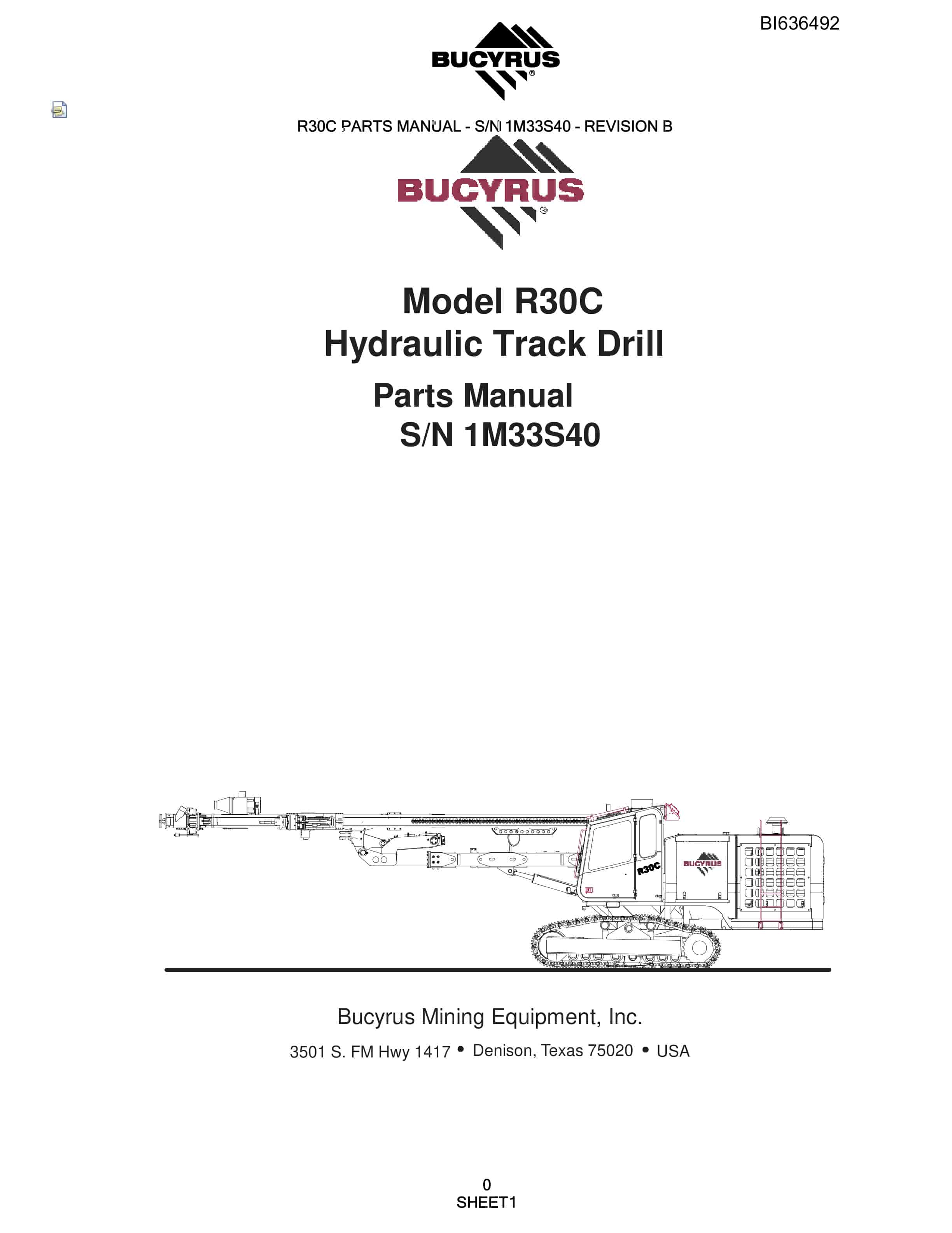 Bucyrus R30C Hydraulic Track Drill Parts Manual BI636492