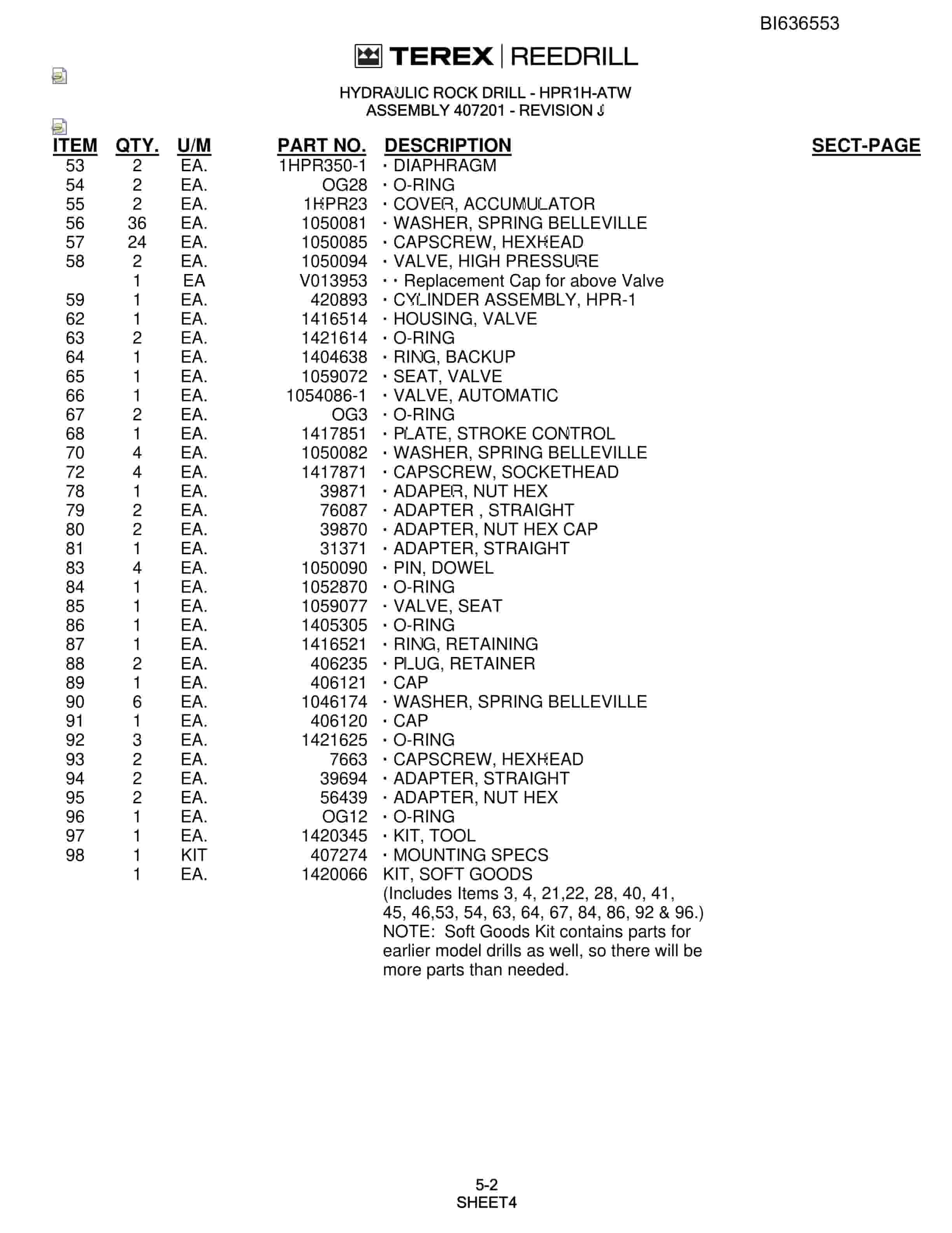 Bucyrus R30C Hydraulic Track Drill Parts Manual BI636553-2