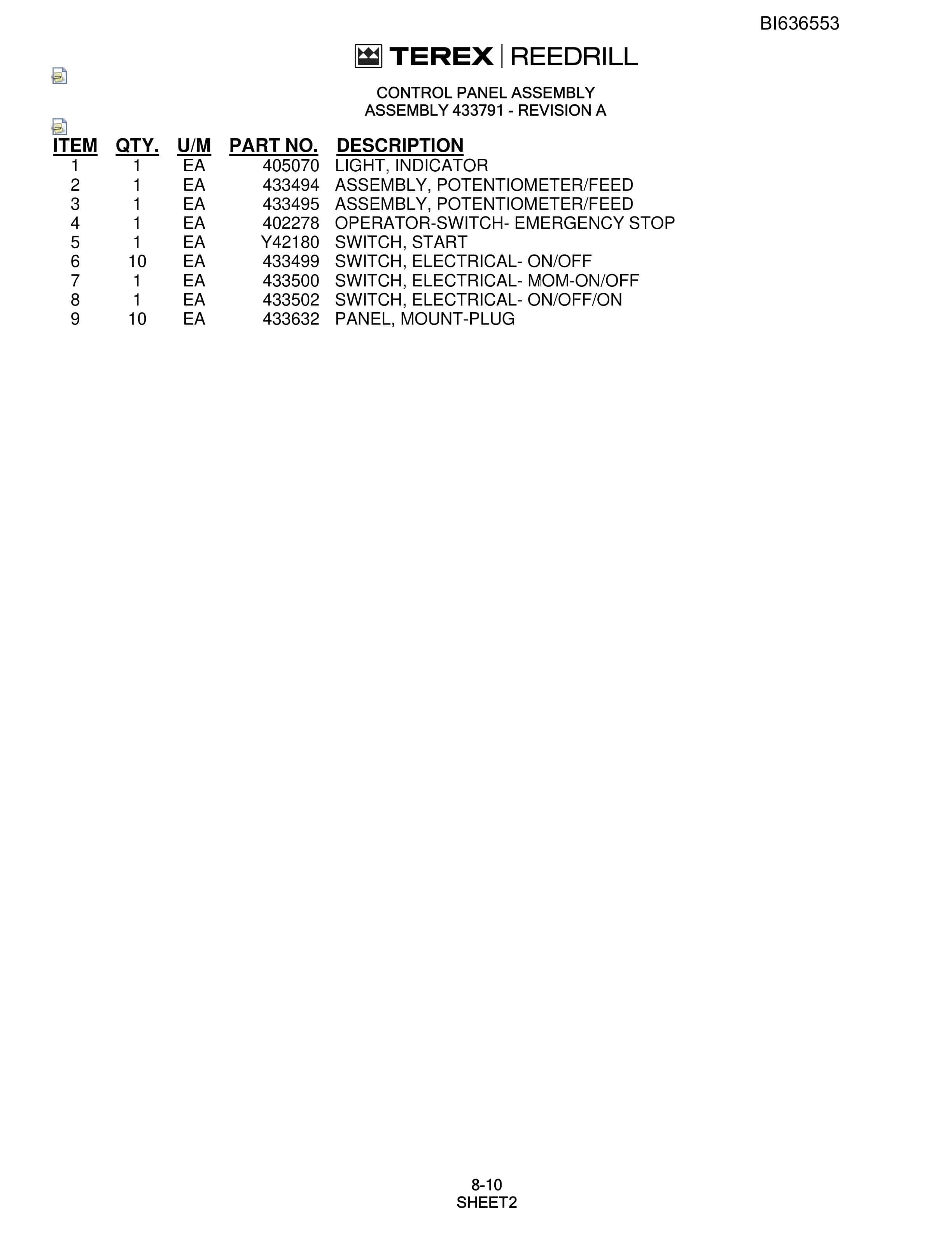 Bucyrus R30C Hydraulic Track Drill Parts Manual BI636553-5