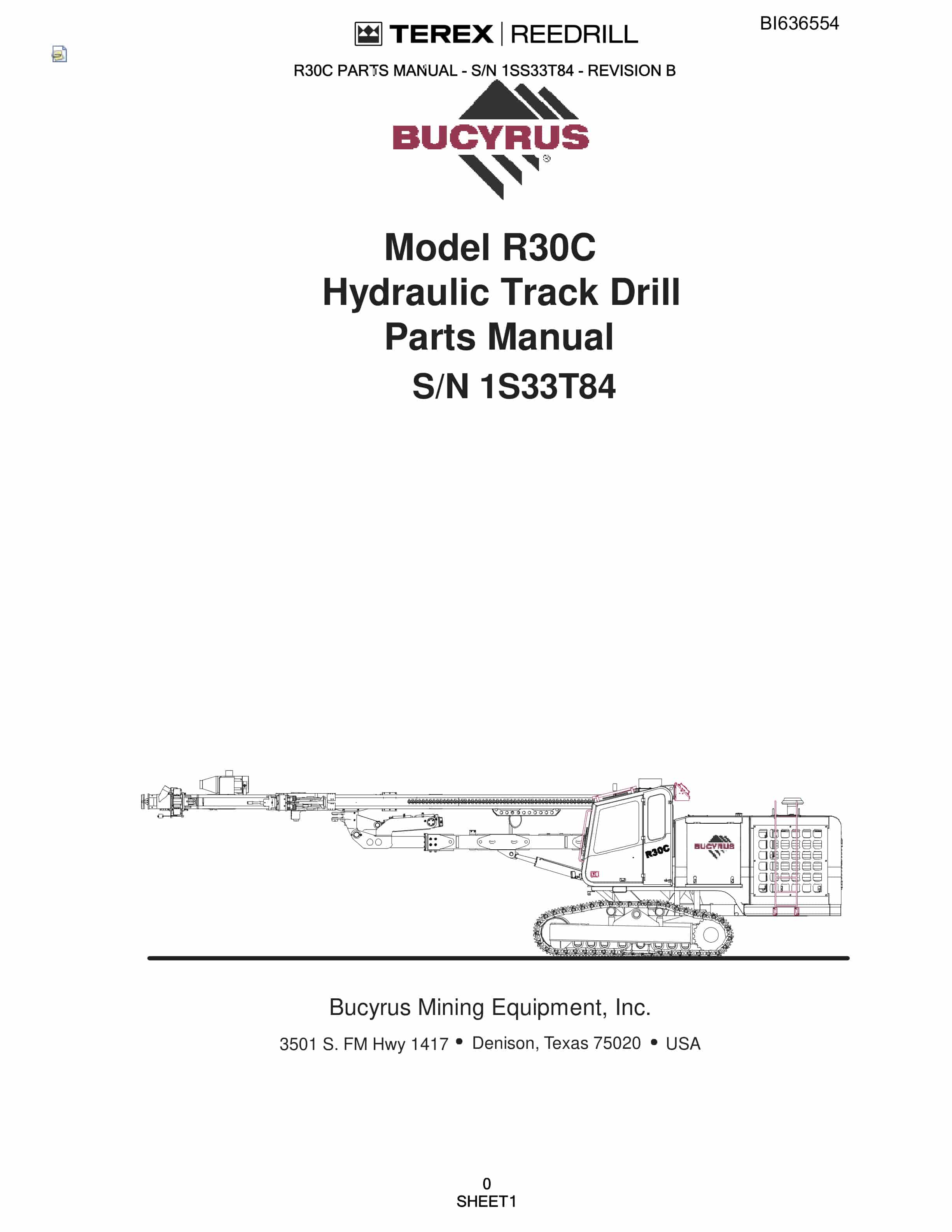 Bucyrus R30C Hydraulic Track Drill Parts Manual BI636554