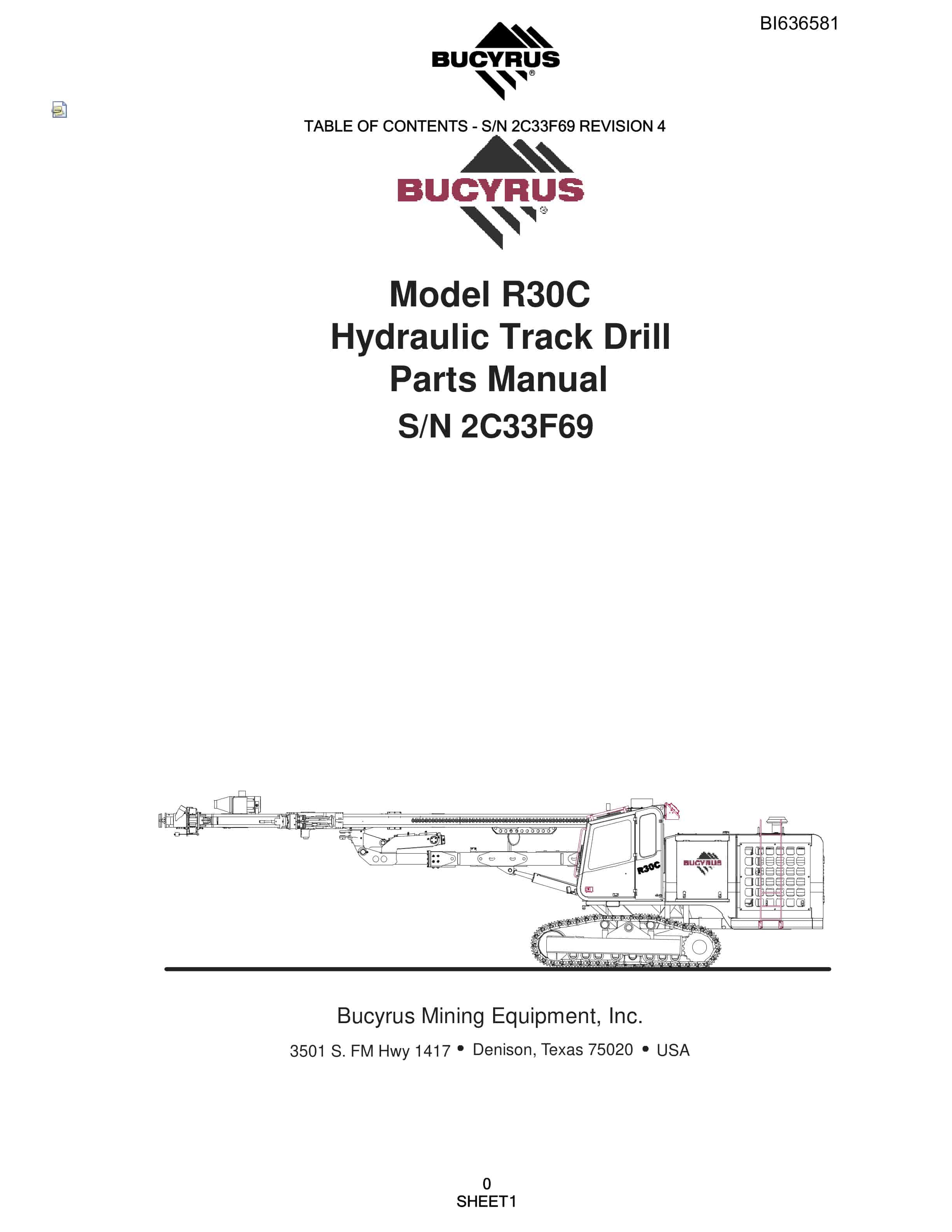 Bucyrus R30C Hydraulic Track Drill Parts Manual BI636581