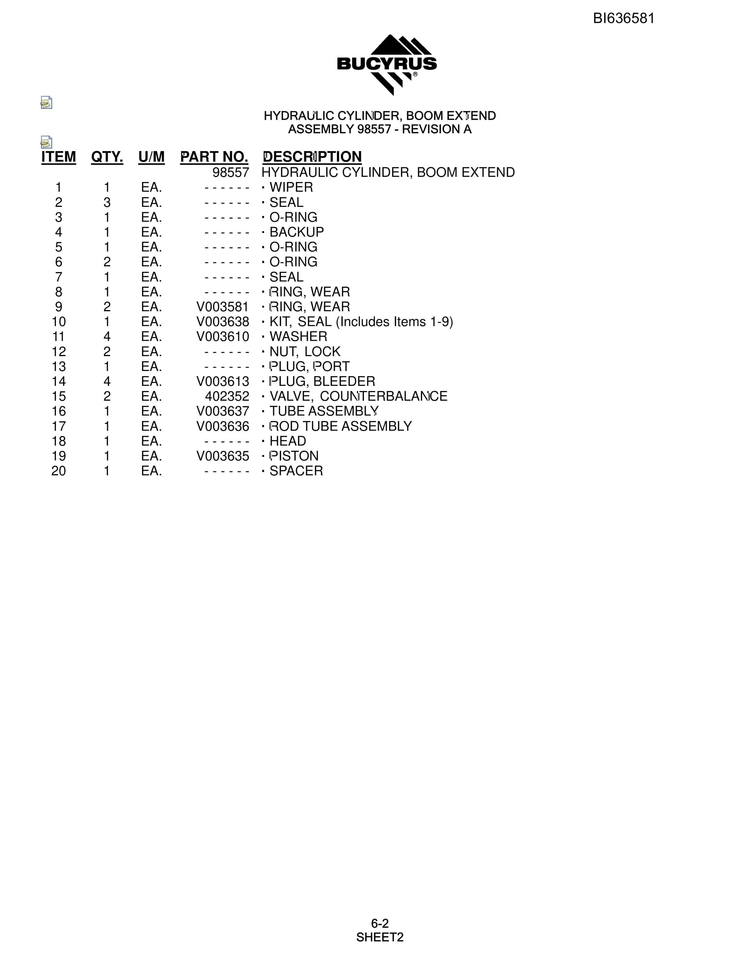 Bucyrus R30C Hydraulic Track Drill Parts Manual BI636581-2
