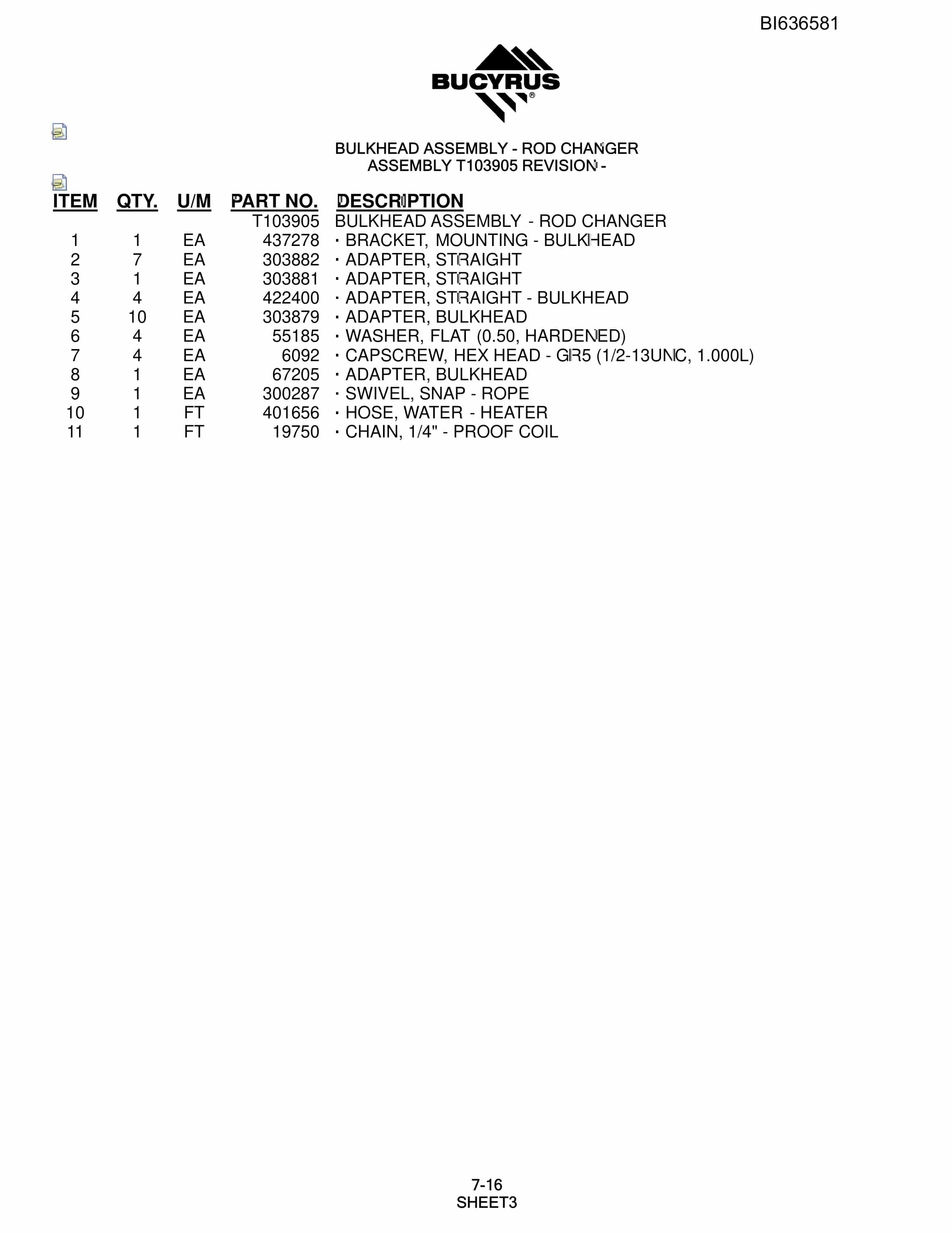 Bucyrus R30C Hydraulic Track Drill Parts Manual BI636581-3