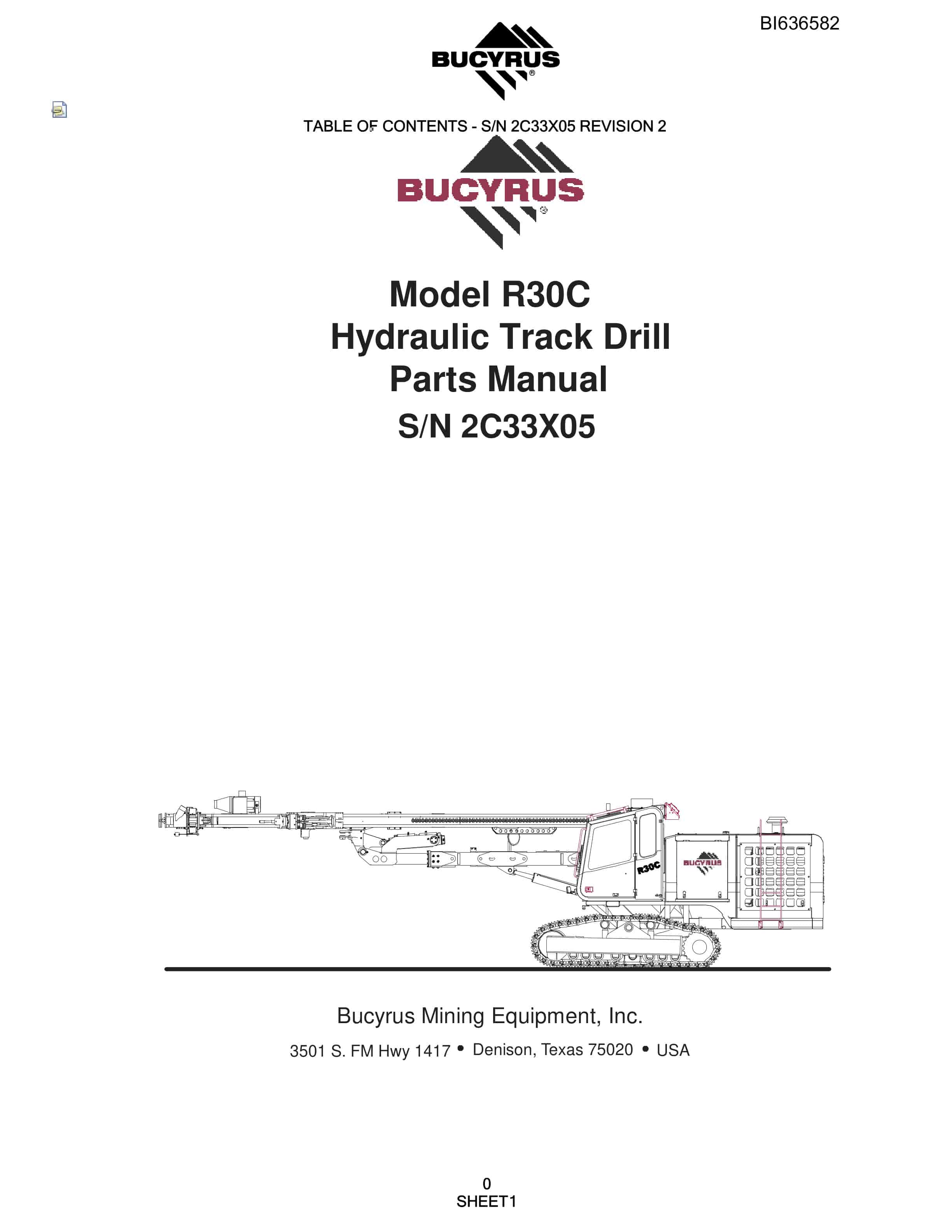 Bucyrus R30C Hydraulic Track Drill Parts Manual BI636582