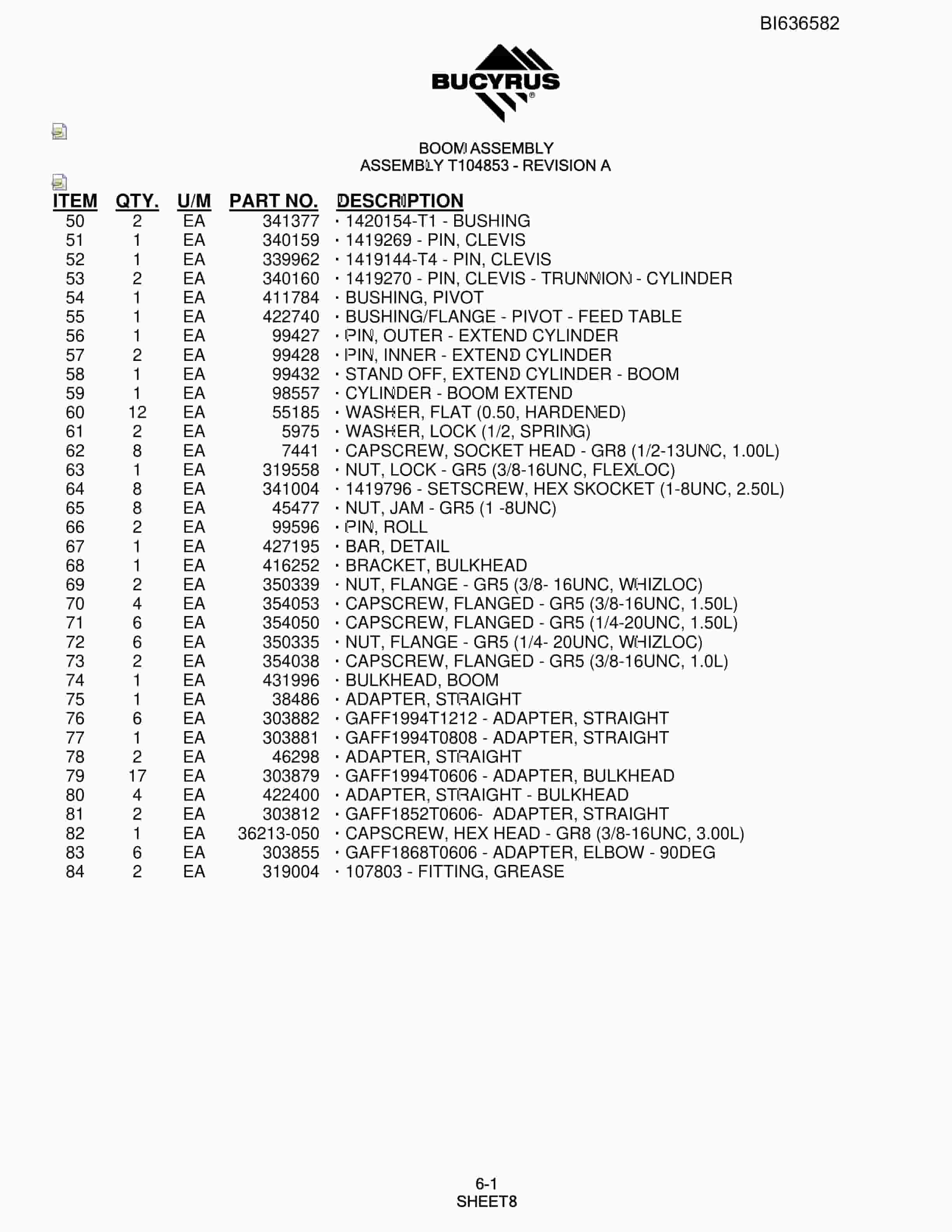 Bucyrus R30C Hydraulic Track Drill Parts Manual BI636582-2